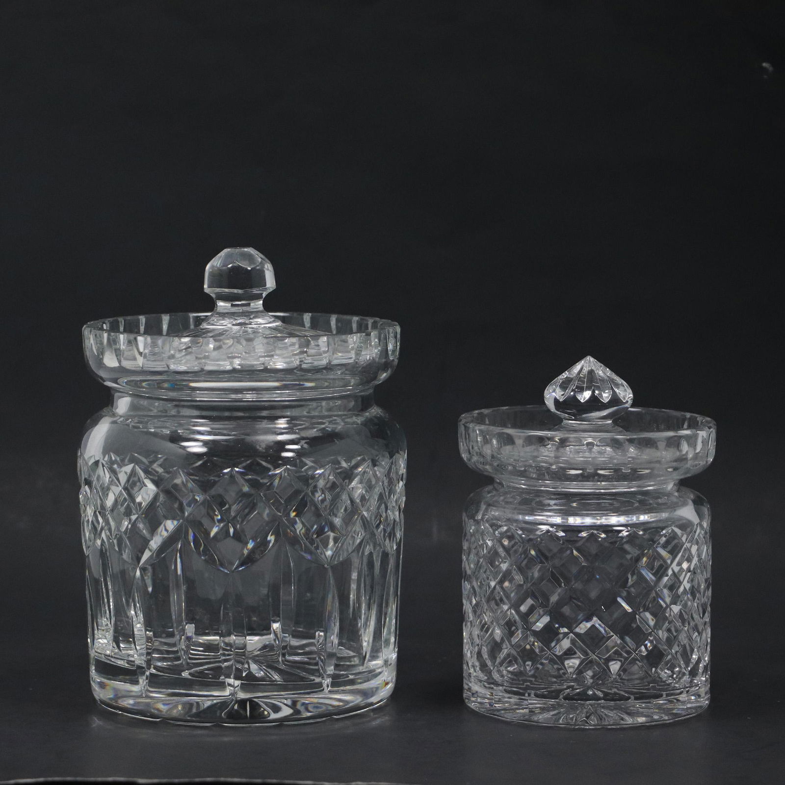 [2] TWO Fine Crystal Glass Covered Jars Style of Waterford (1 of 14)