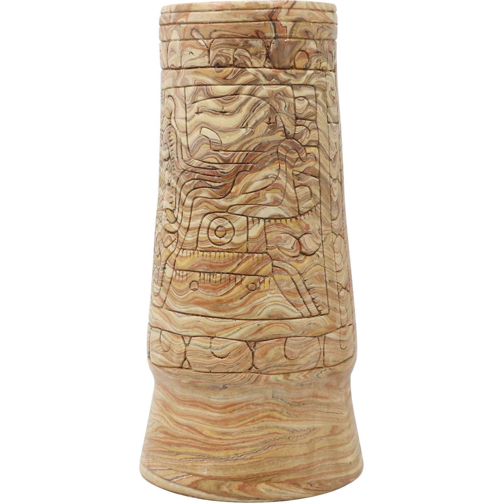 Incised Exotic Ceramic Tall Cylindrical Vase (1 of 9)