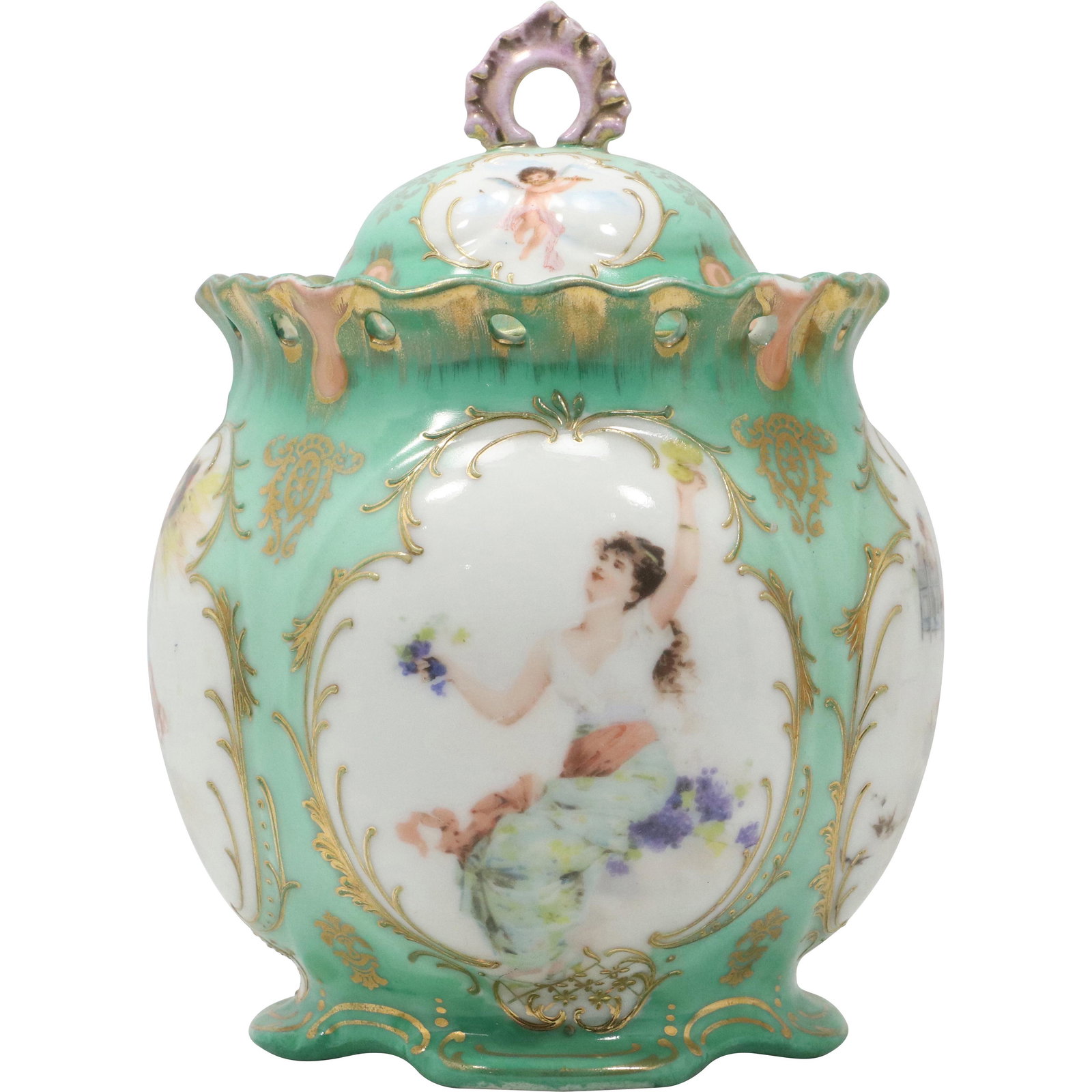 Royal Vienna Porcelain Victorian Biscuit Jar Women Maiden Panels and Cover (1 of 13)