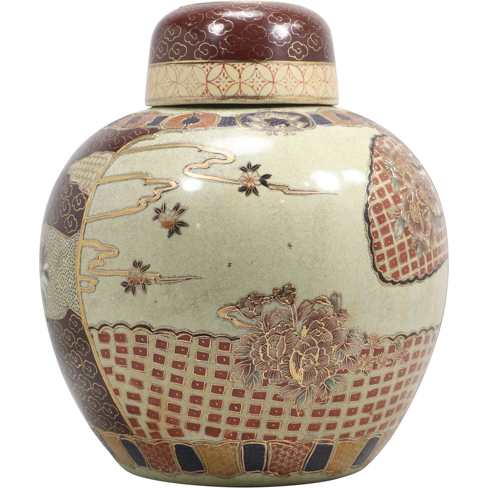 Large Japanese Satsuma Ginger Jar with Cover (1 of 12)