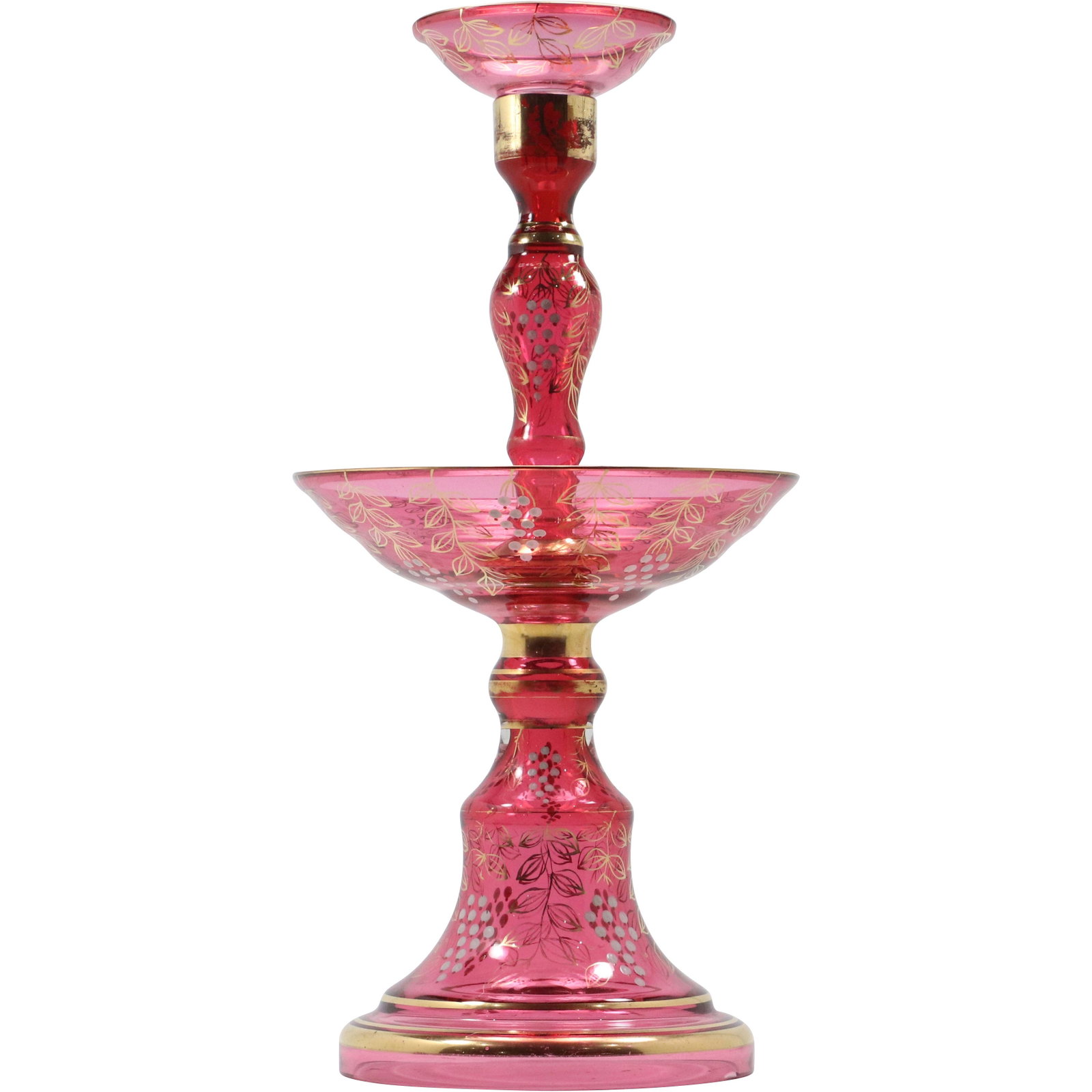 Vintage Cranberry Glass Fountain 3-Part, Gold Accent Decoration 19.5 inches Height: Vintage Cranberry Glass Fountain 3-Part, Gold Accent Decoration 19.5 inches Height. size: 19.5h 9.25w