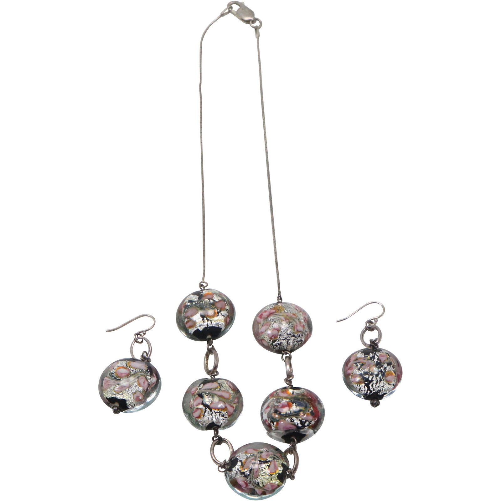 3-Piece .925 STERLING Murano & Foil Glass Beads Necklace and Earrings (1 of 6)