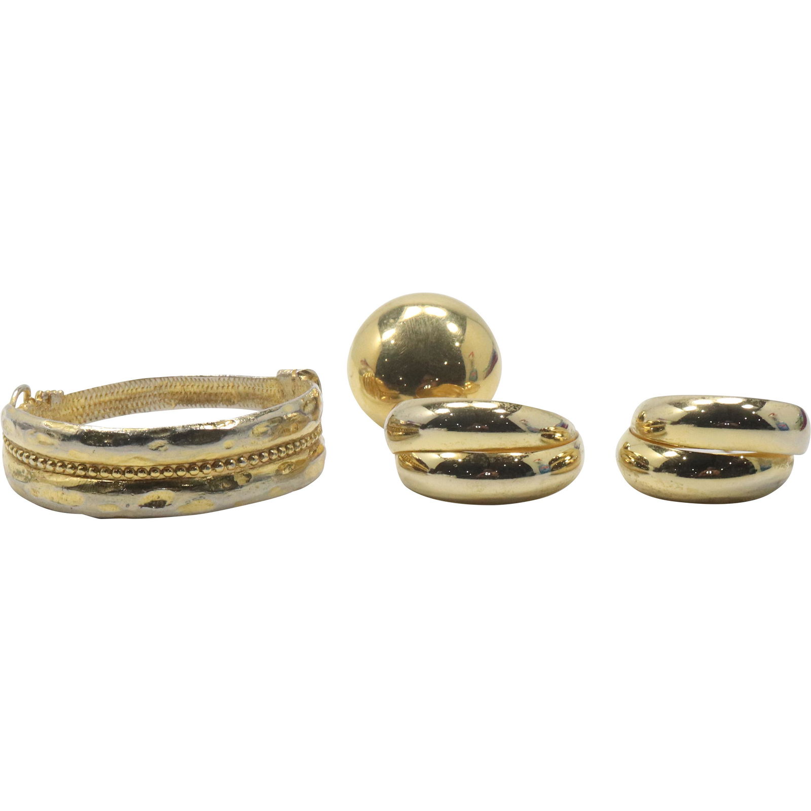 Lg Gold Tone TRIFARI RING Size 7; Judith Green Gold Tone Bangle; 2 Pairs Earrings (1 of 7)