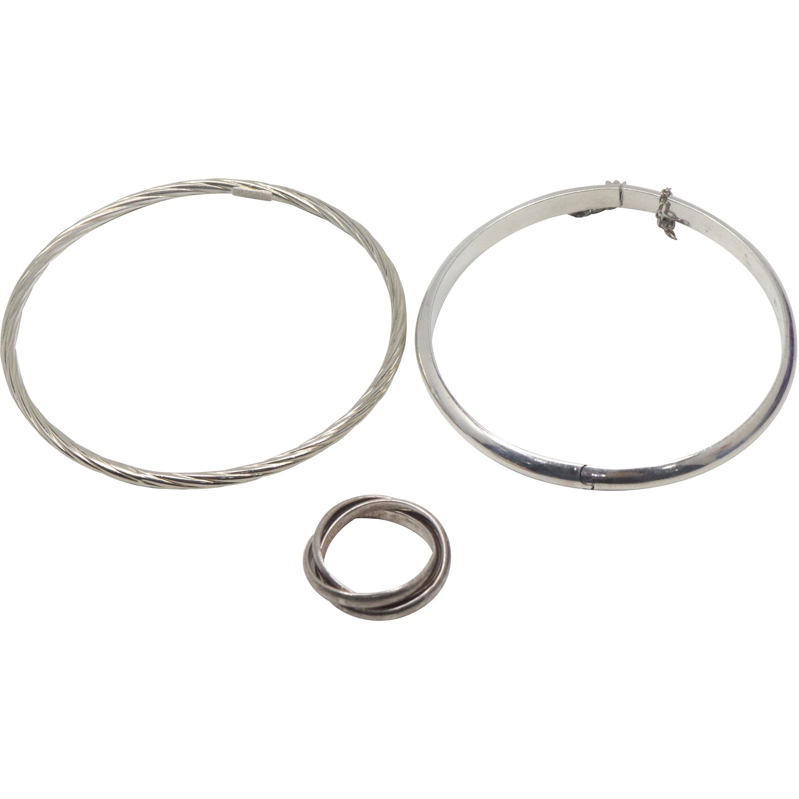 [3] .925 Triple Rings; .925 Bangle Twist Design; .925 Bangle with Safety Chain (1 of 8)