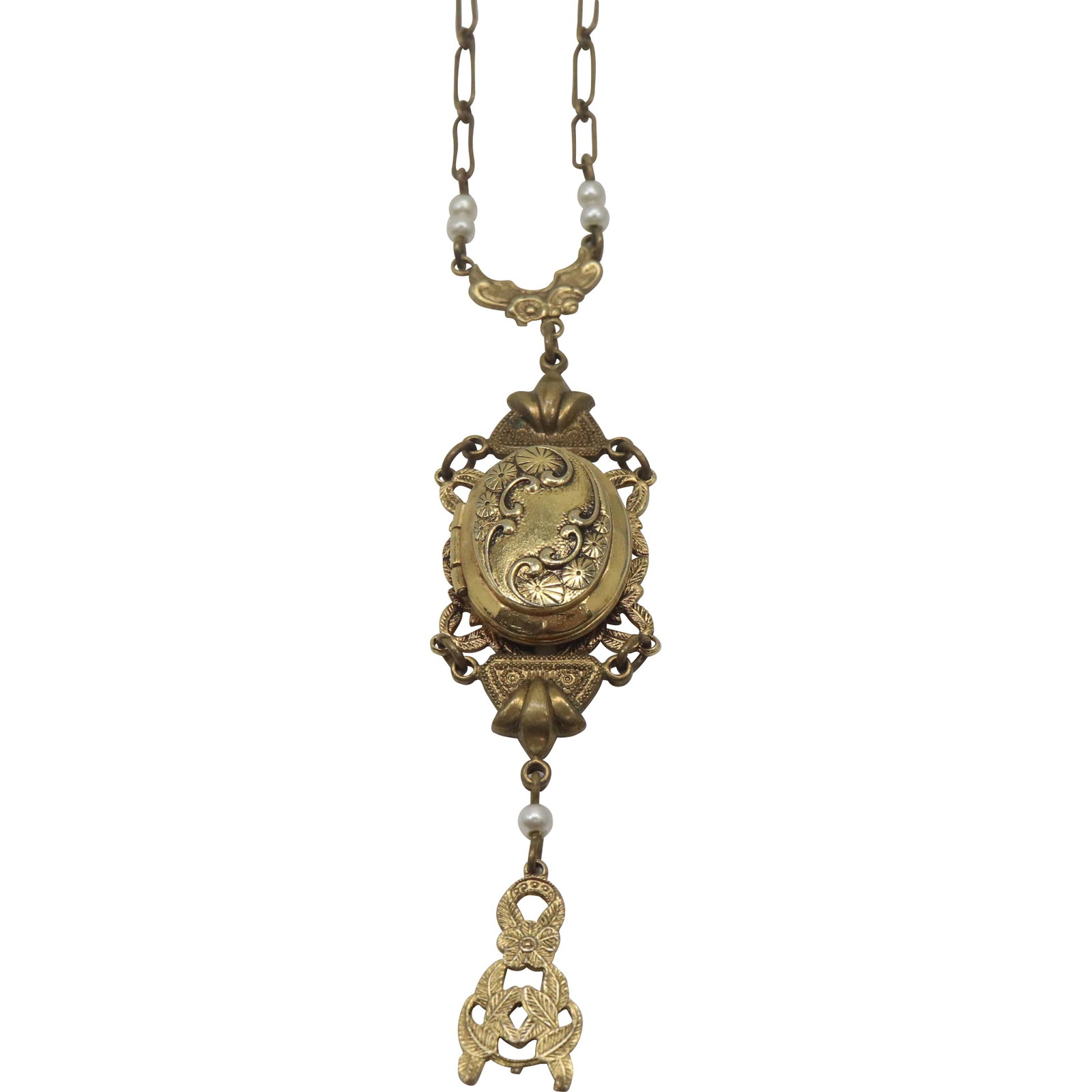 Victorian Lavalier Locket Tests Strong 10K Gold, 18 in. x 3 1/3 in. drop, x 3/4 in.: Victorian Lavalier Locket Tests Strong 10K Gold, 18 in. x 3 1/3 in. drop, x 3/4 in.