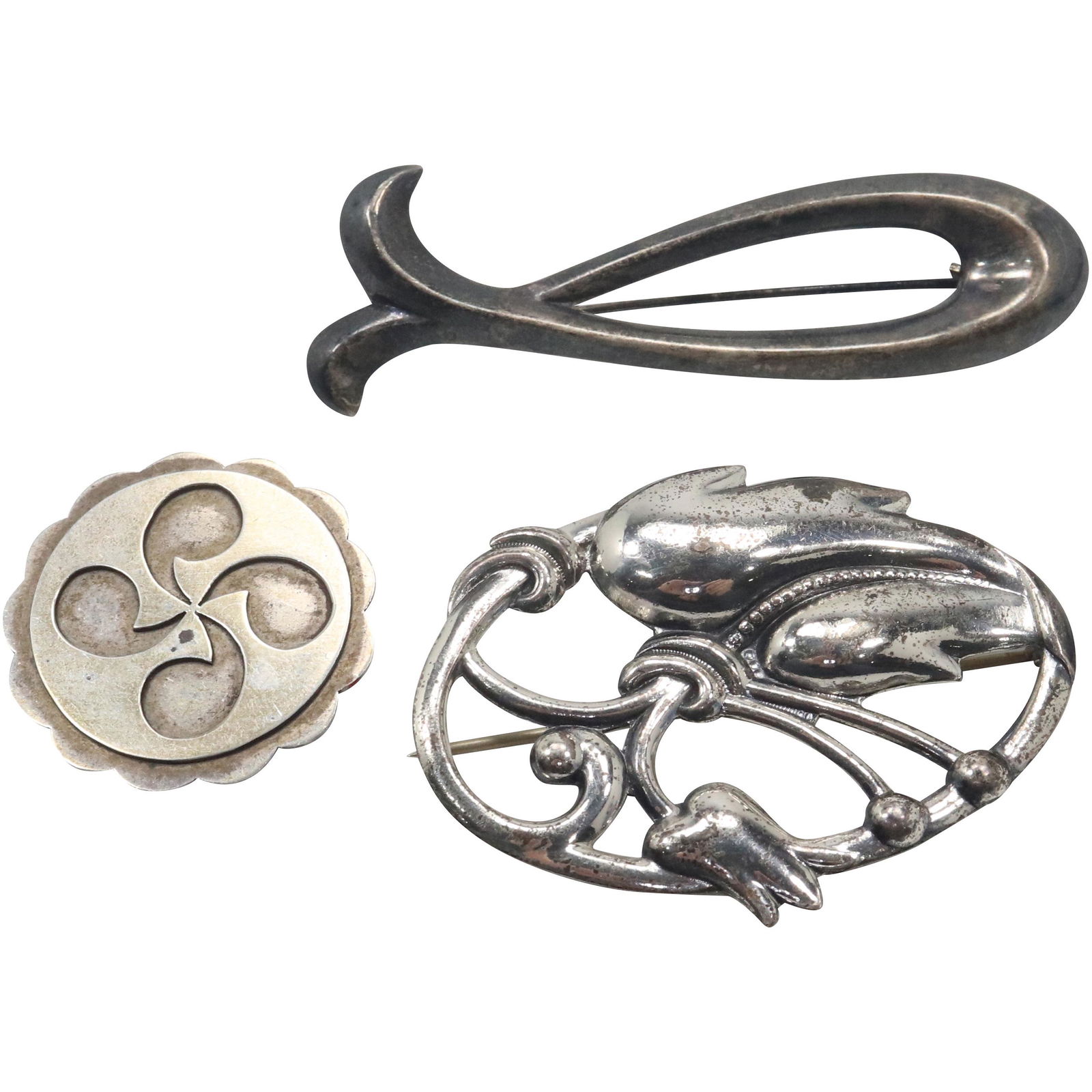 .925 Fish Shape Pin; Sterling Groovy Design Pin; Sterling Tulip Pin (1 of 10)