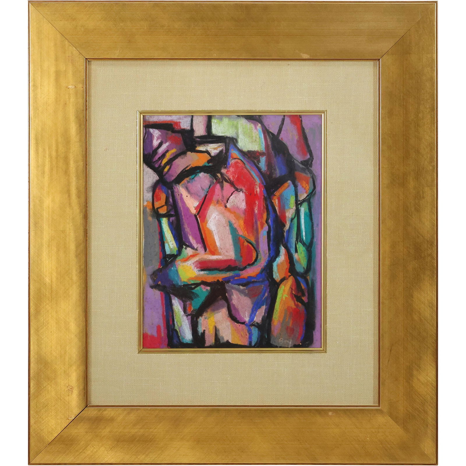 EDITH BRY 1898-1991; Colorful Pastel Abstract Cubism Figure - Signed - Framed (1 of 10)