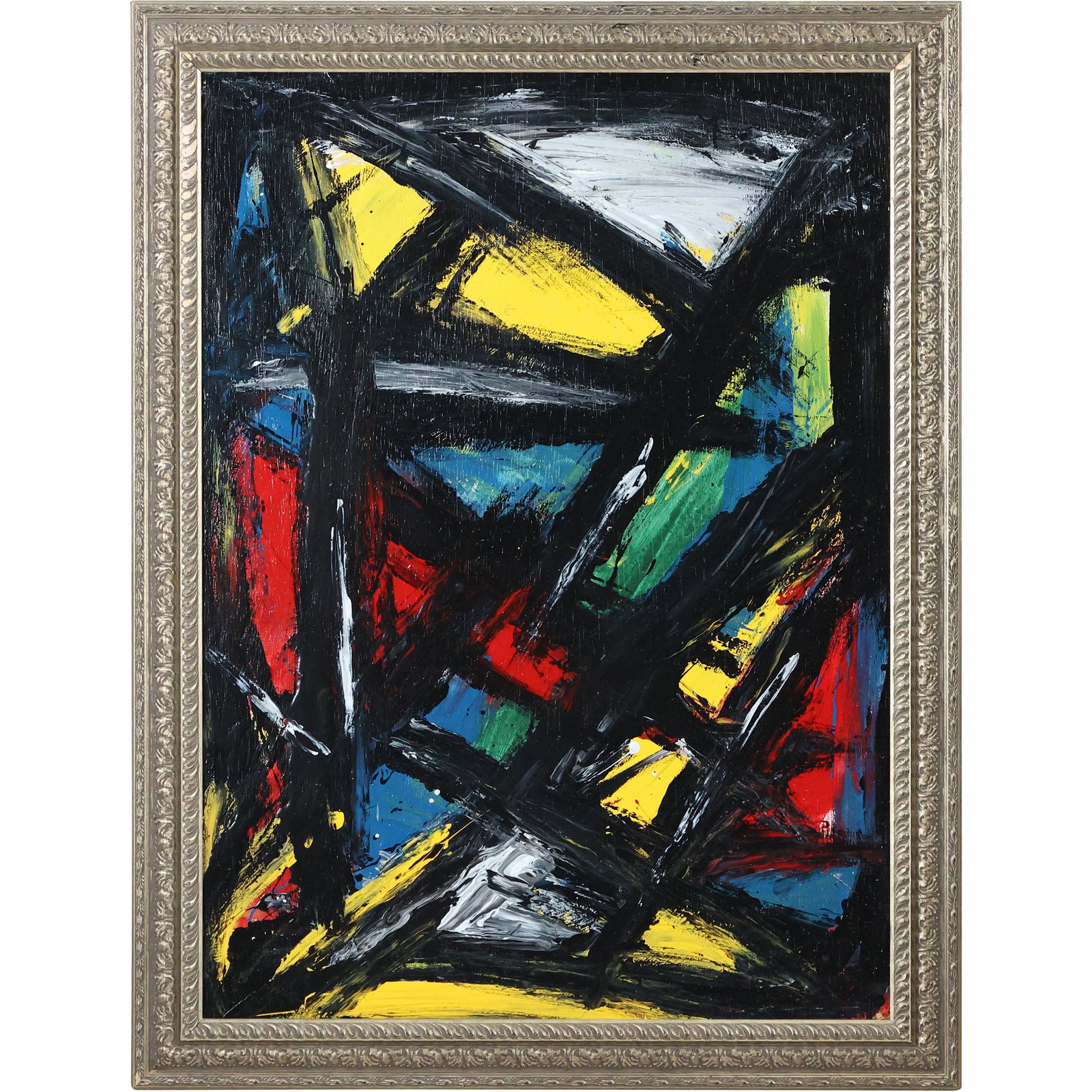 Thomas Pulgini, American, Oil Painting Abstract Black Lines on Color (1 of 11)