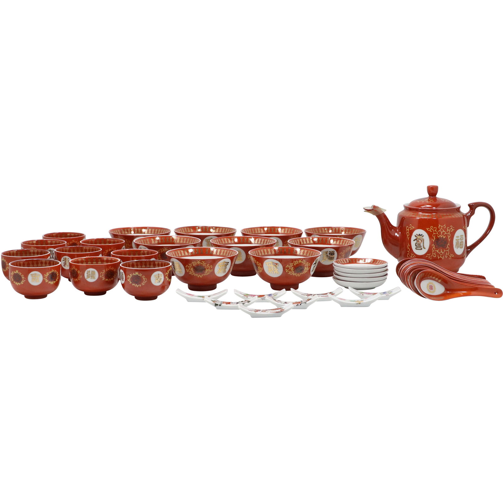 44 Pieces Taiwan Republic of China Red Porcelain Tea Set (1 of 20)