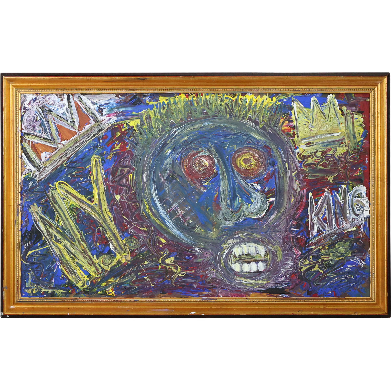 Luke S. after Jean-Michel Basquiat Oil Painting "N.Y. KING" - Signed on Verso - Framed (1 of 14)