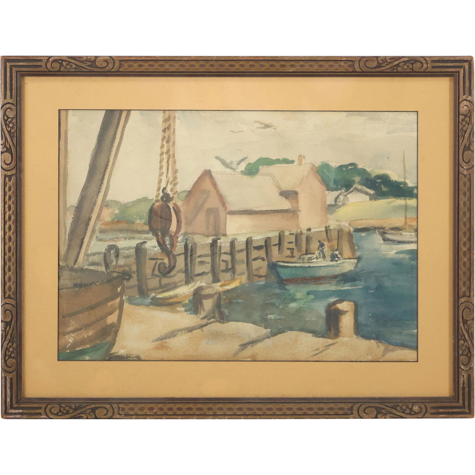 Vintage Watercolor Boats at Docks with Block & Tackle (1 of 8)