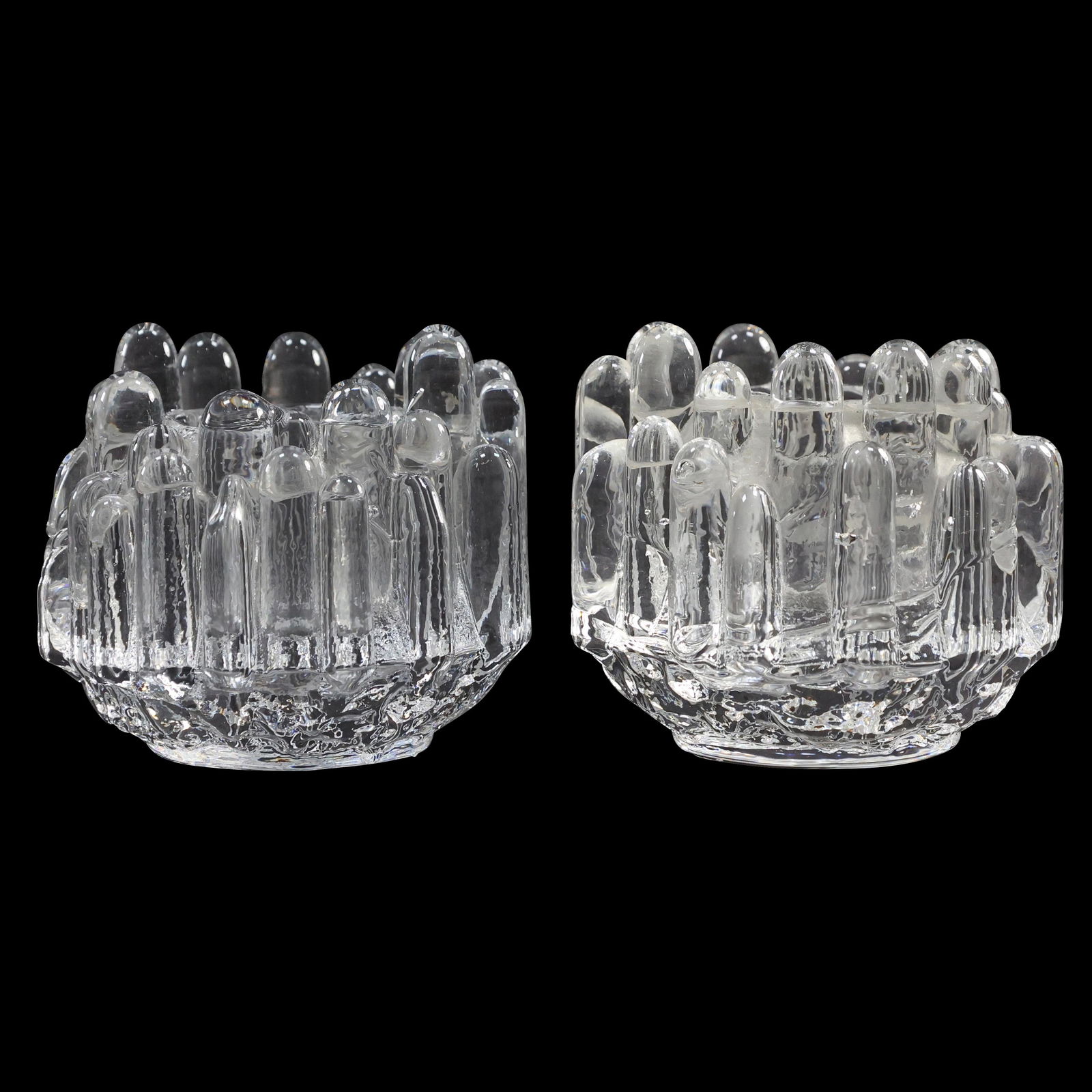[2] TWO Mid-Century Modern Glass Post Formation Low Candle Holders (1 of 7)