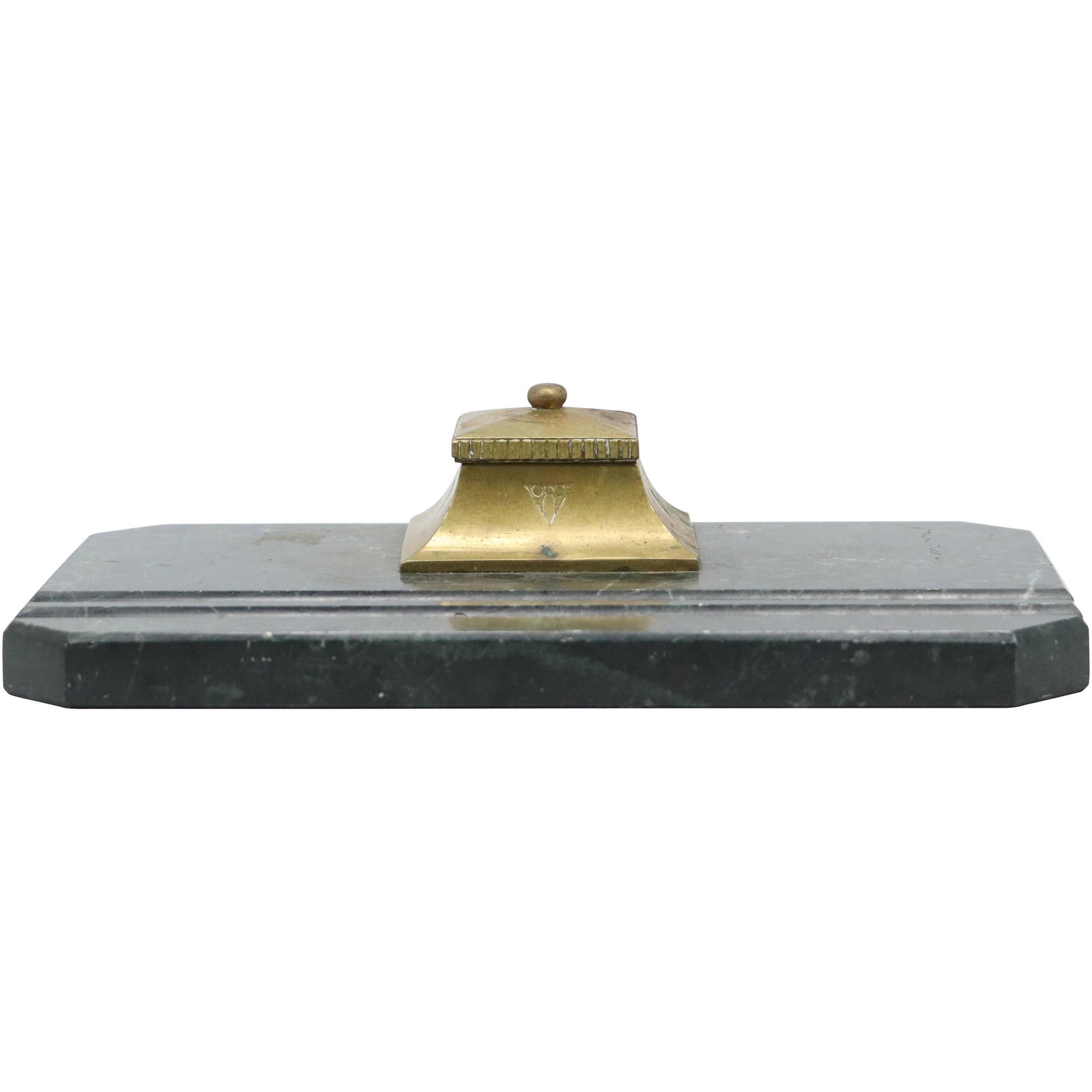 Desktop Bronze Inkwell on Marble Pen Rest Base - Vintage (1 of 6)