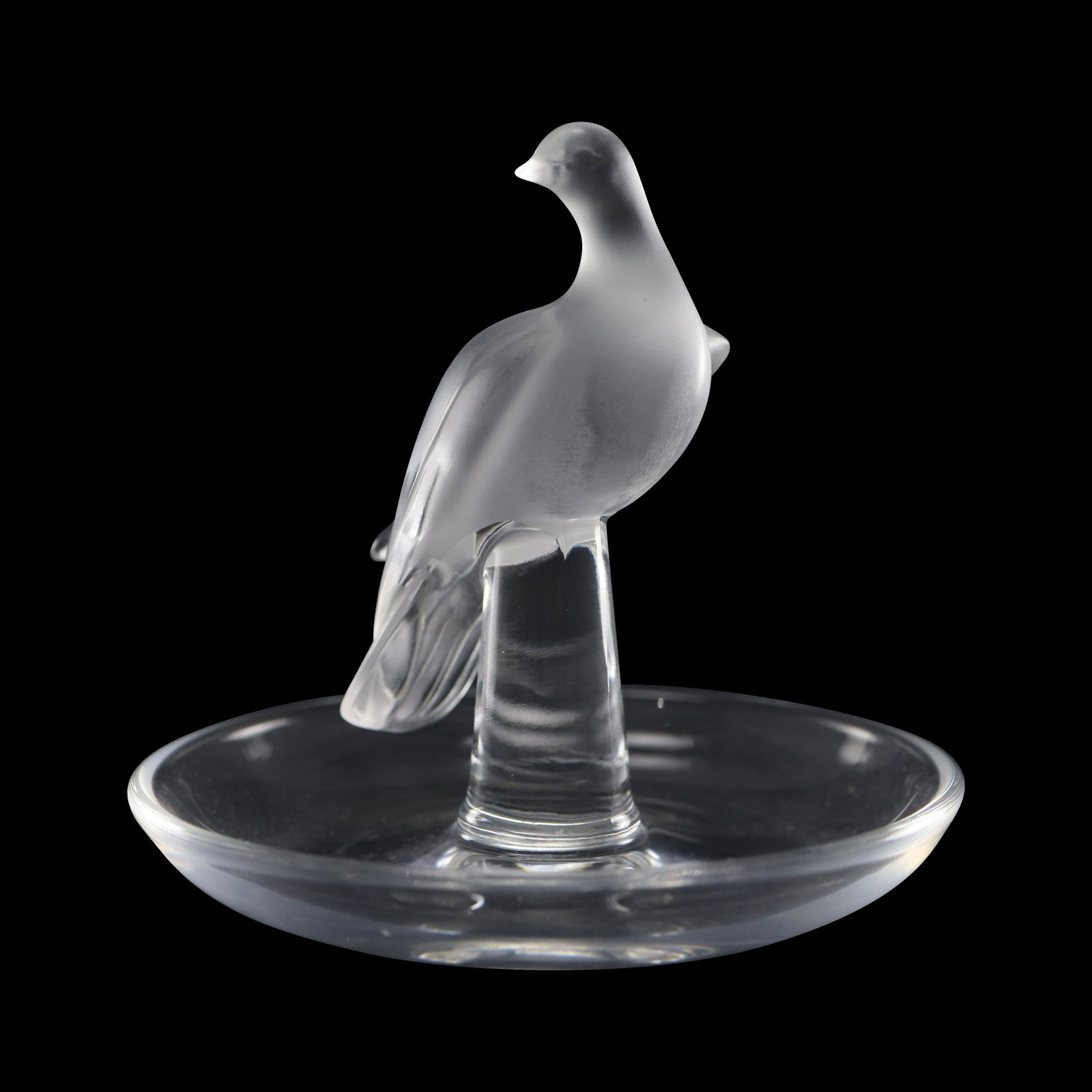 Signed LALIQUE FRANCE Satin Glass Seated Dove Ring Holder - Signed on Base: Signed LALIQUE FRANCE Satin Glass Seated Dove Ring Holder - Signed on Base. size: 4h 4w