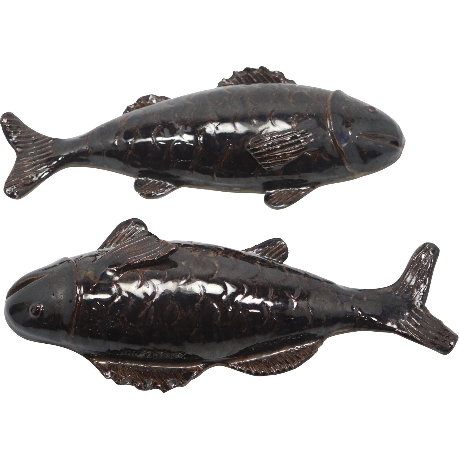 [2] TWO Brown Glaze Pottery FISH Figure Wall Hangings (1 of 10)