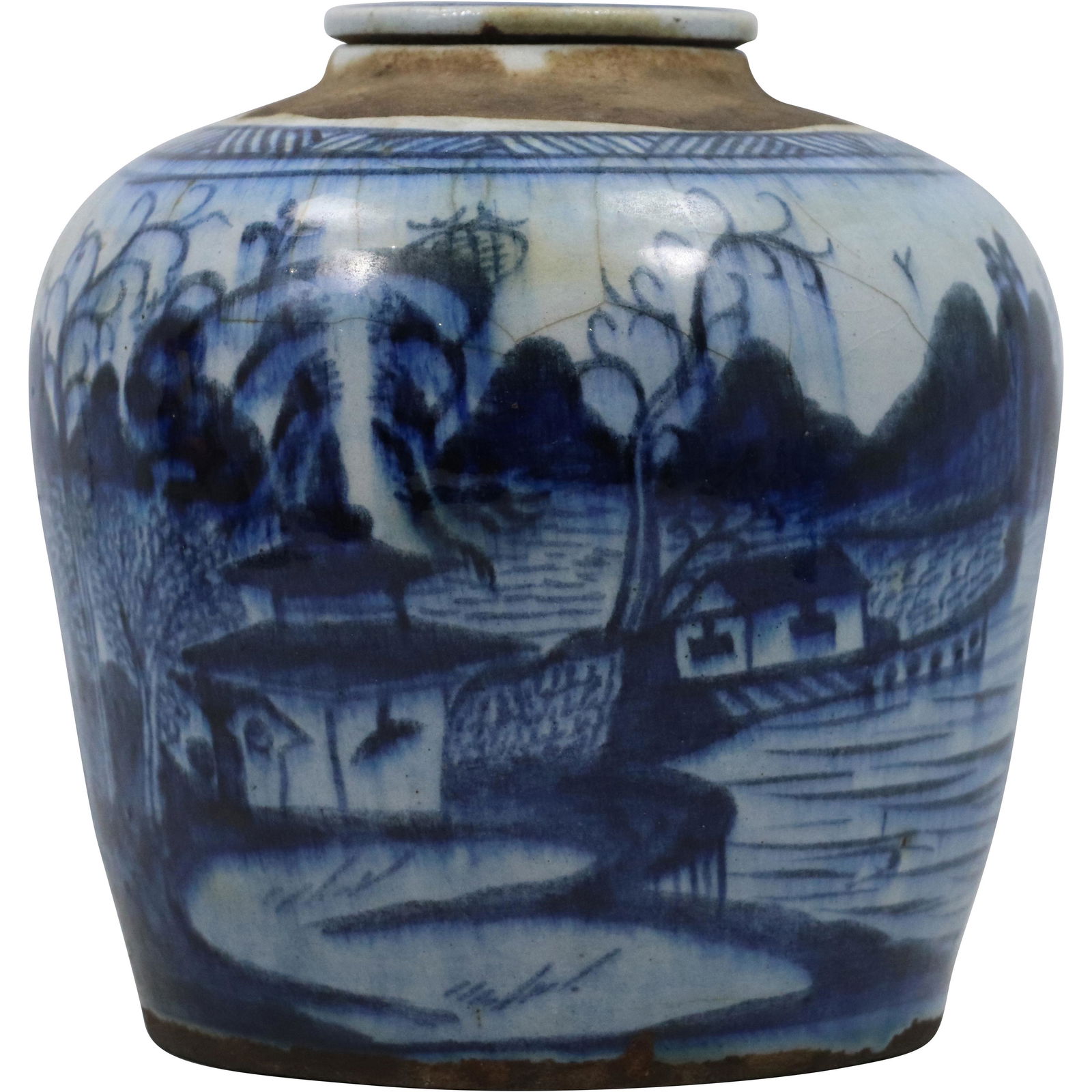 Chinese Export Blue Scenic Porcelain Jar with Cover (1 of 13)