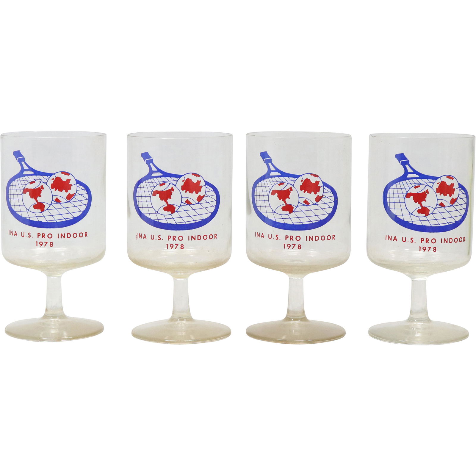 [4] FOUR Glass Goblets Tennis U.S. Pro Indoor 1978 - Vintage (1 of 6)