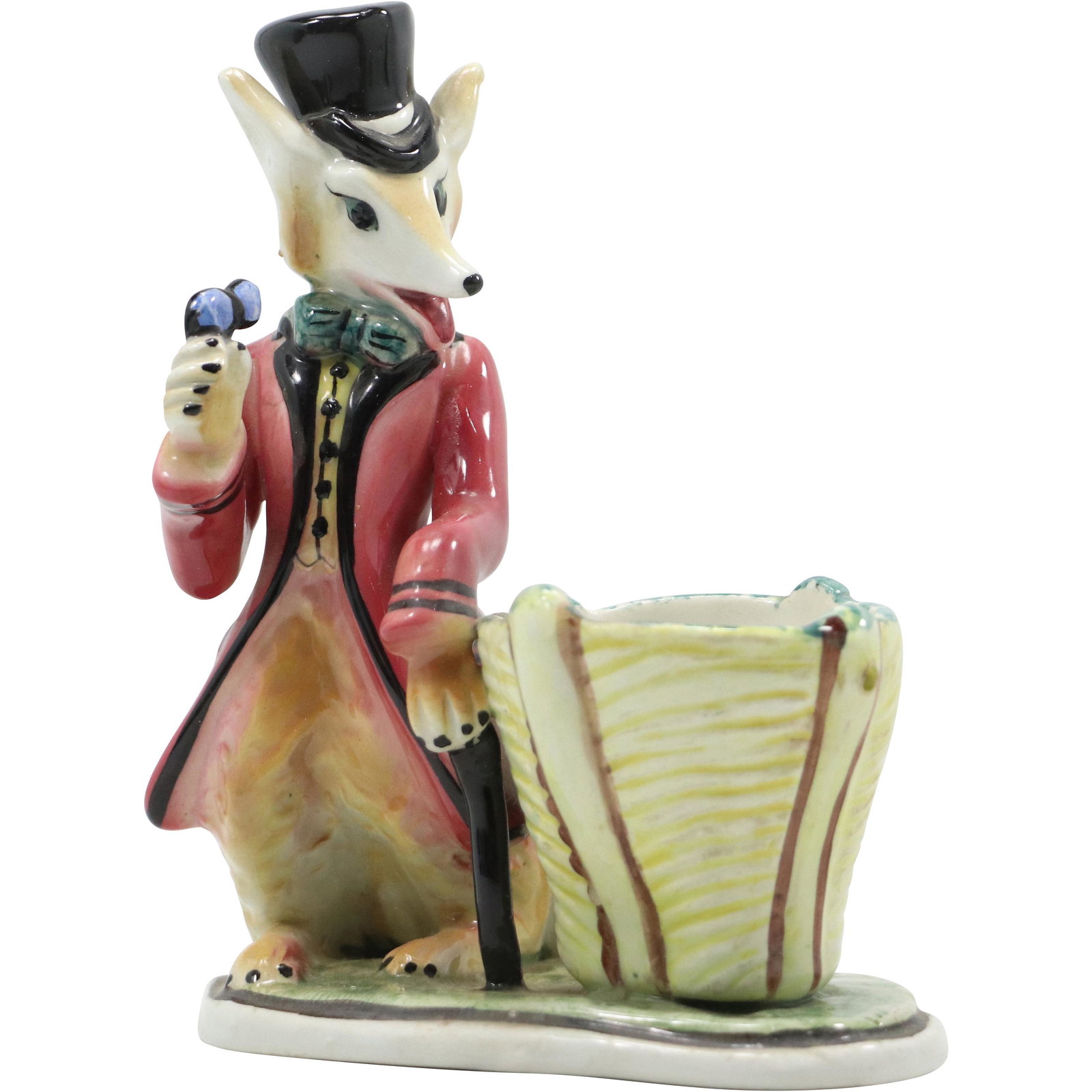 Fine Porcelain FOX DRESSED UP IN COAT Toothpick Holder: Fine Porcelain FOX DRESSED UP IN COAT Toothpick Holder. size: 6.5h 5.5w