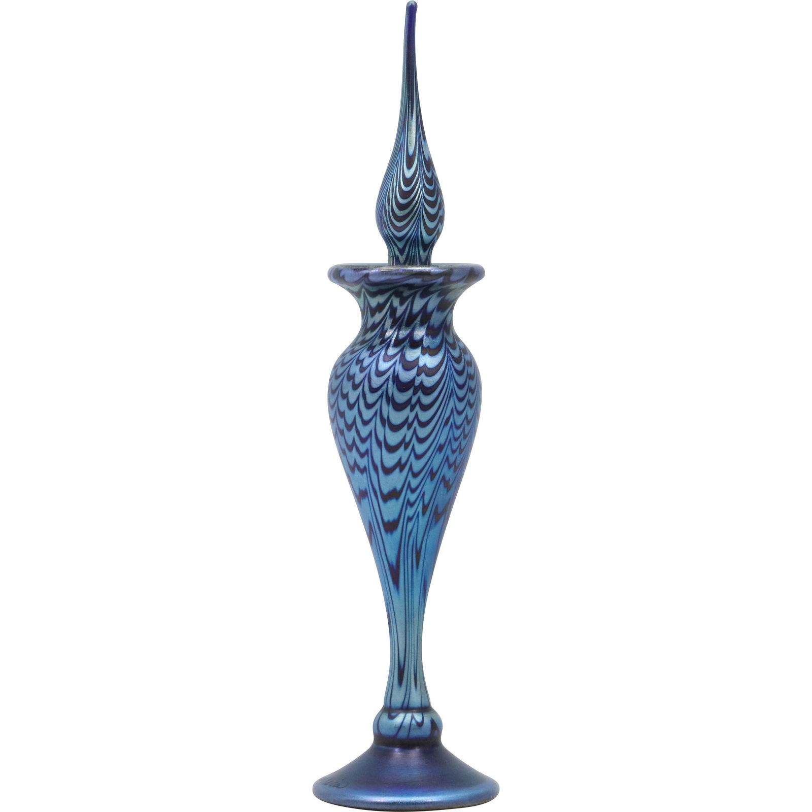 Signed Studio Art Glass Blue Pulled Feather Design Perfume Bottle (1 of 5)