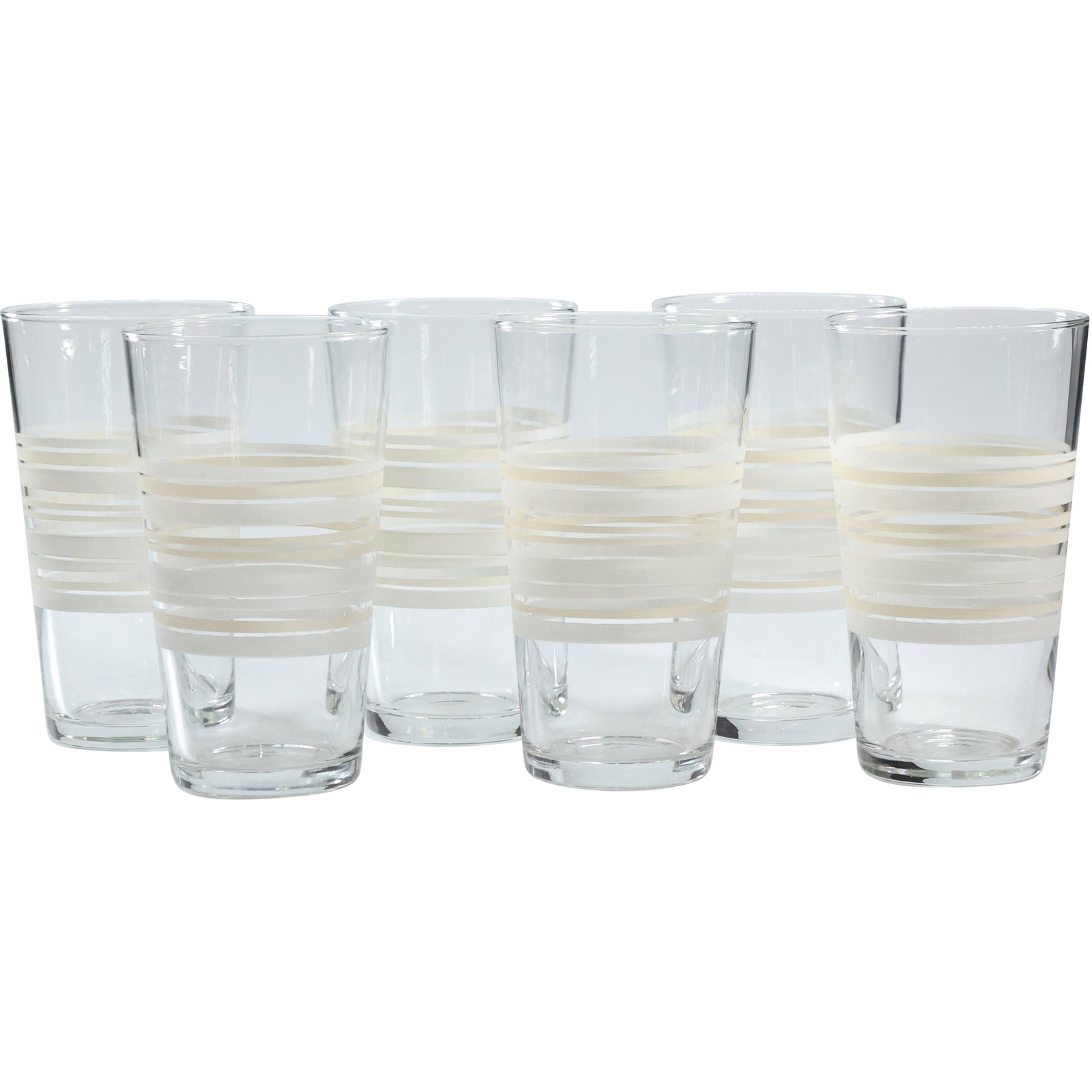 [6] SIX Mid-Century Modern Drinking Glasses with White & Tan Pinstripe Rings (1 of 5)