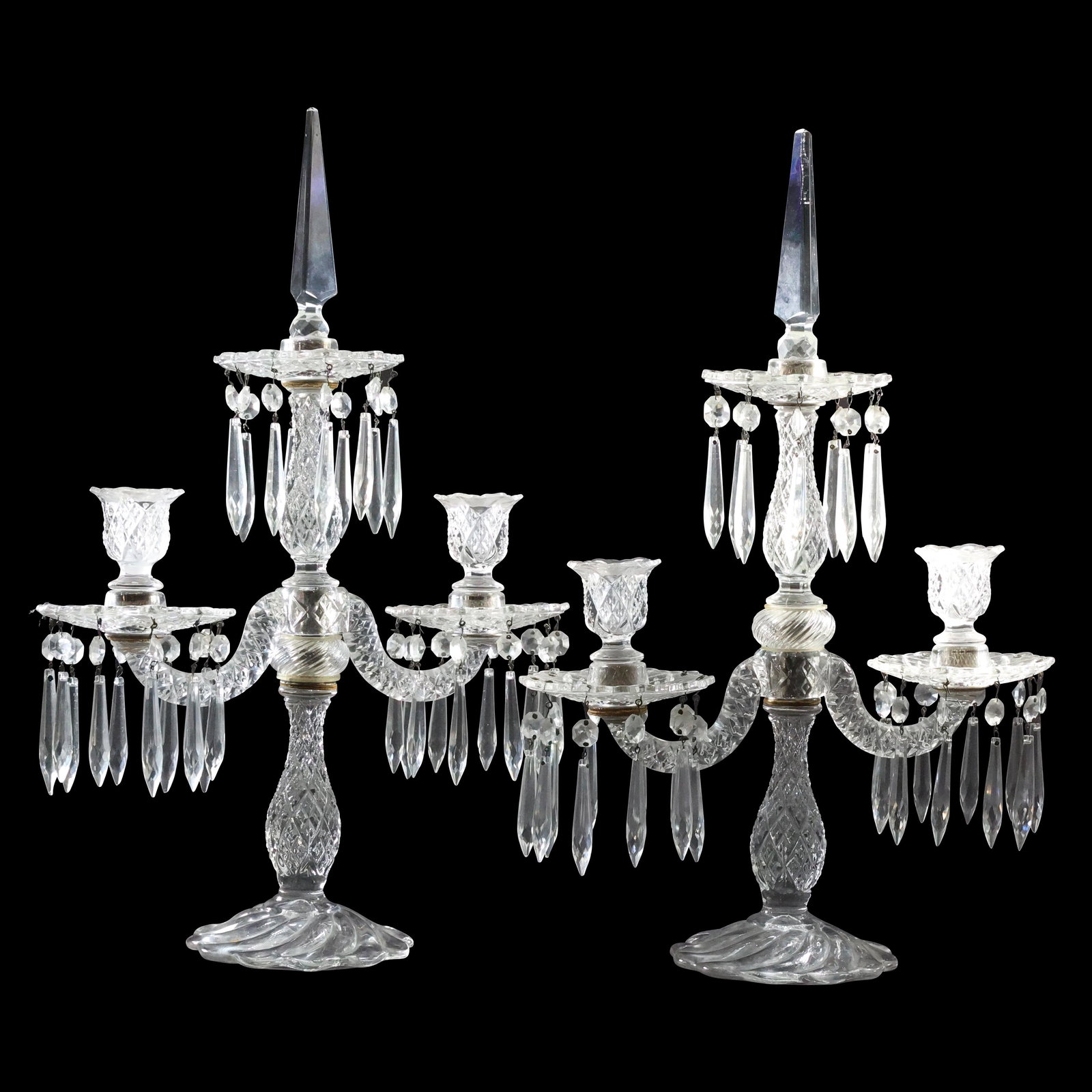 [2] TWO Fine Elegant Crystal Glass Table Top Candelabrums with Prisms (1 of 14)