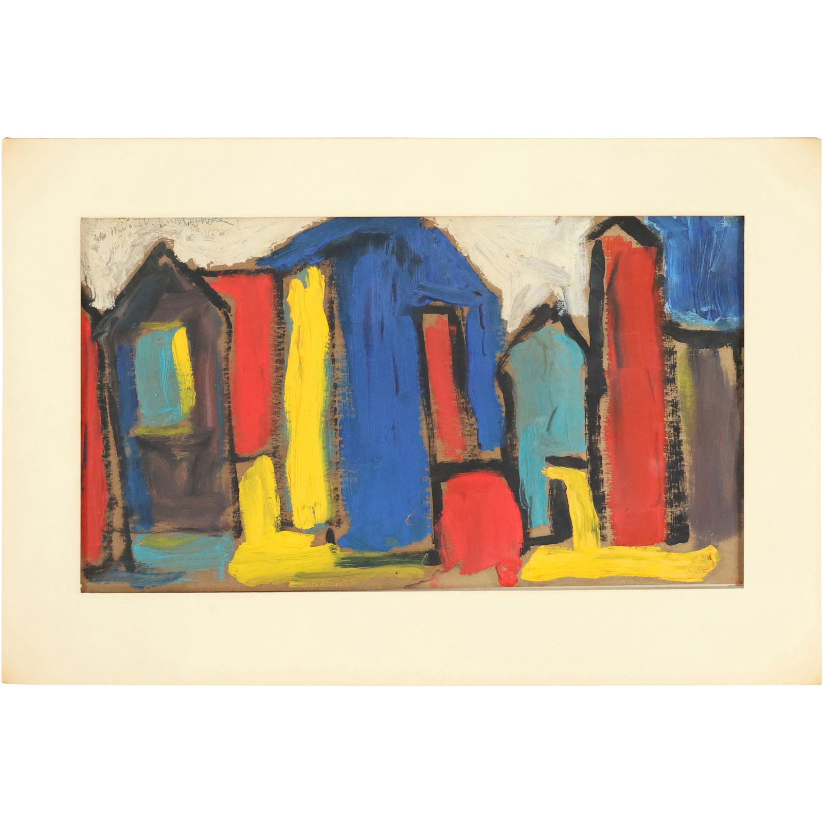 Mid-Century Modern COLORFUL CUBISTIC LANDSCAPE Signed Illegible (1 of 9)