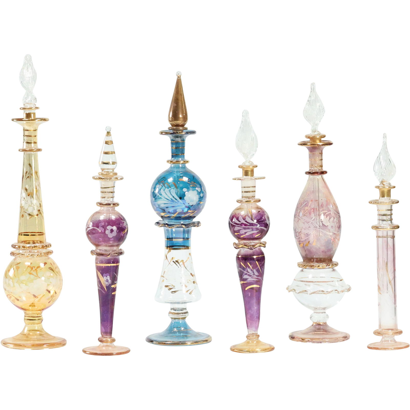 [6] SIX Assorted Elegant Fine Glass Perfume Bottles- Various Colors (1 of 8)