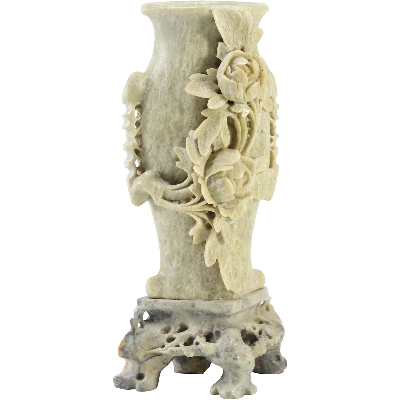Chinese Soap Stone Carving Floral Vase in Original Box (1 of 10)