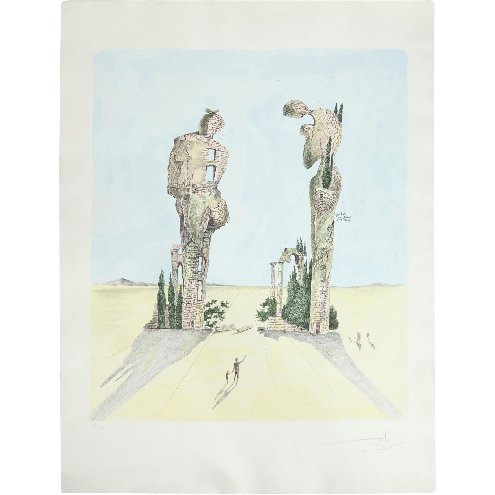 Original full sheet Dali colored etching "Archeological Reminiscence Millet's Angelus" signed (1 of 16)
