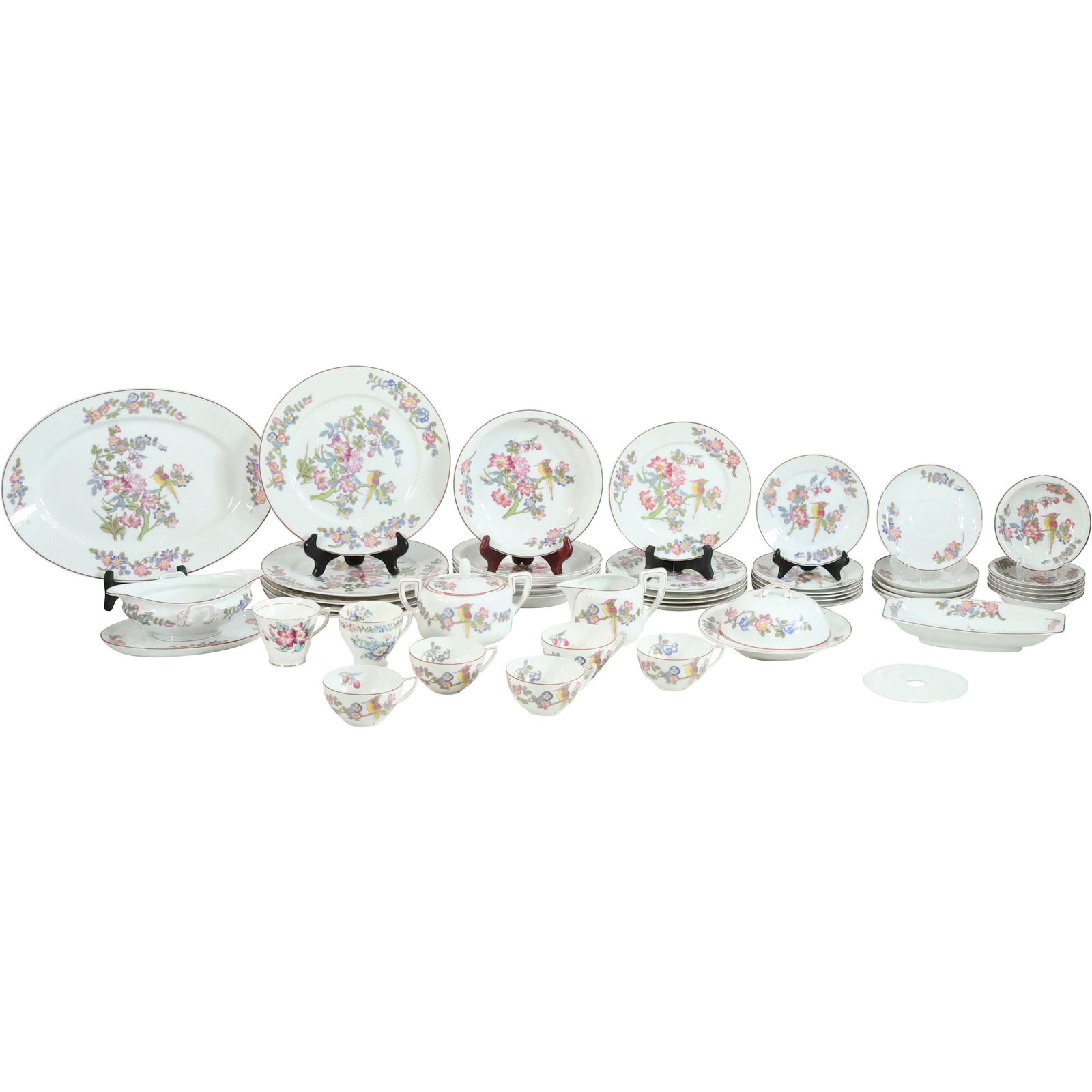 46 Pieces Fine Porcelain CROWN BAVARIA Dinnerware Flowers and Bird Motife (1 of 20)