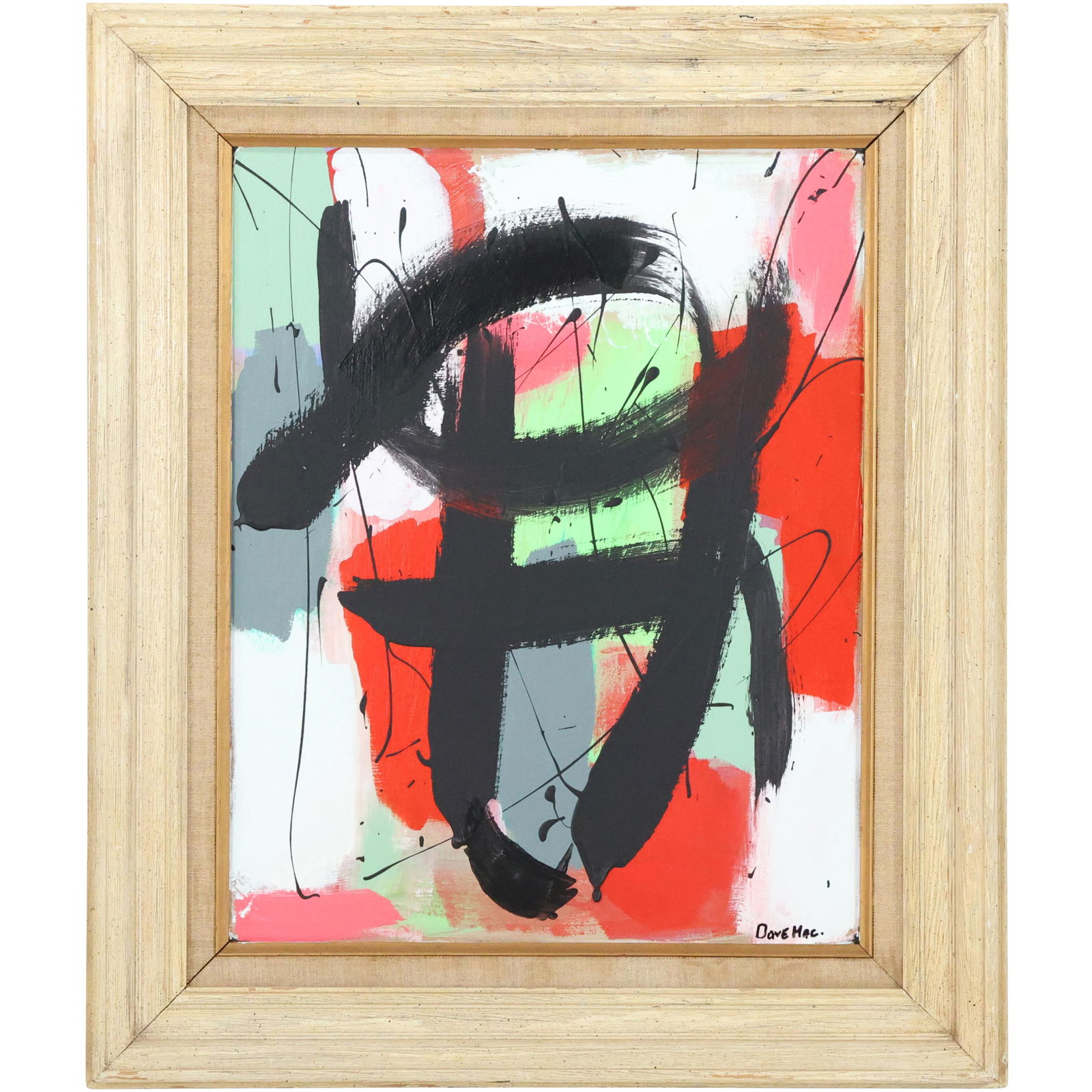 DAVE MAC, Modernism ABSTRACT OIL PAINTING "Flower Basket", Oil on Board, Signed (1 of 13)