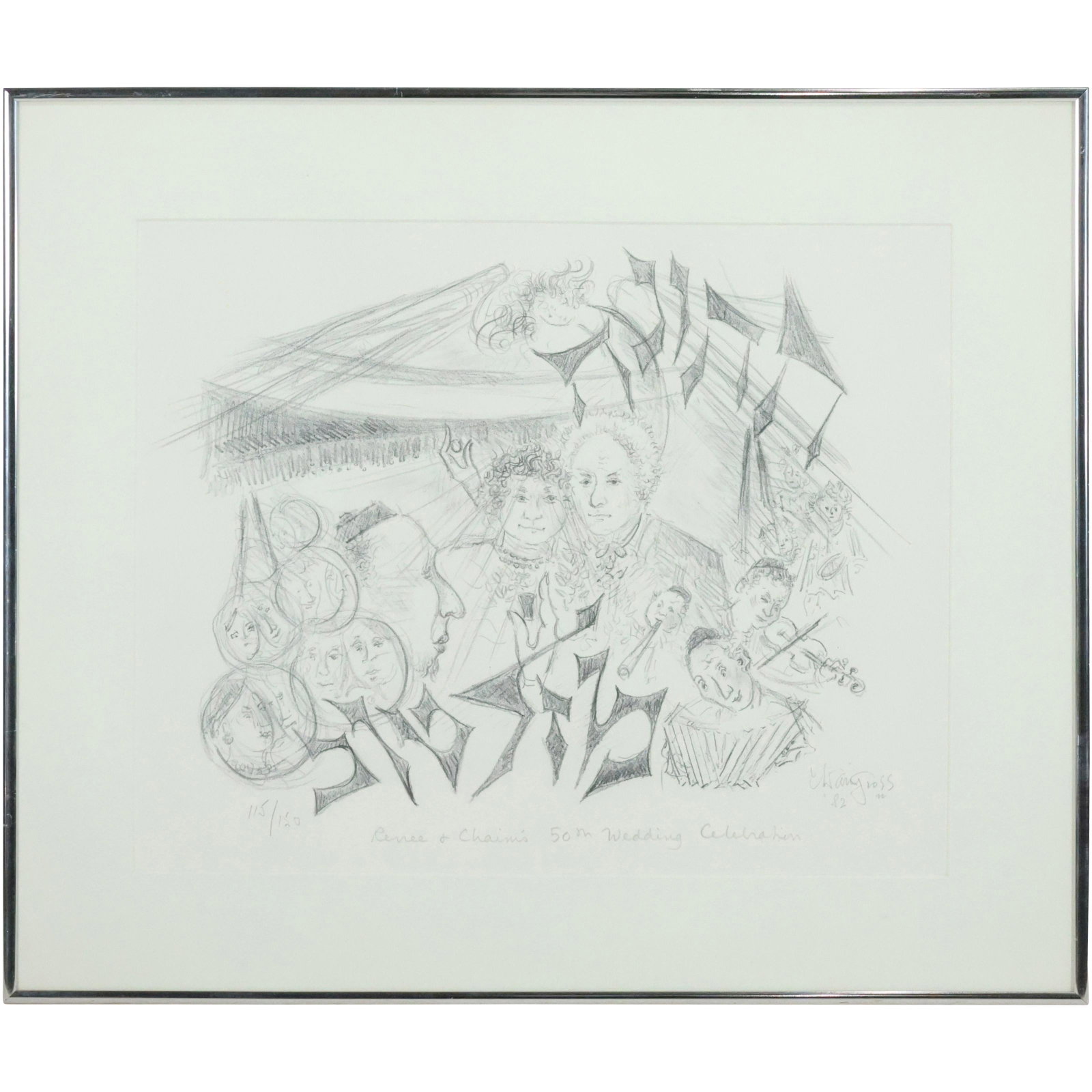 CHAIM GROSS 1982, Signed Lithograph Jewish Celebration, Limited Edition #115/150: CHAIM GROSS 1982, Signed Lithograph Jewish Celebration, Limited Edition #115/150. Pencil Signed. Original Framing. Well Listed Artist. size: 12.5 x 15.5 matte, 17.75 x 20.75 outside frame.. ASKart: A 