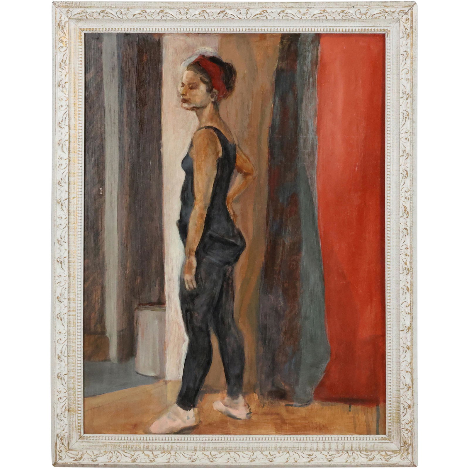 Vintage Oil Painting STANDING WOMAN MODEL IN INTERIOR ROOM - Framed (1 of 11)