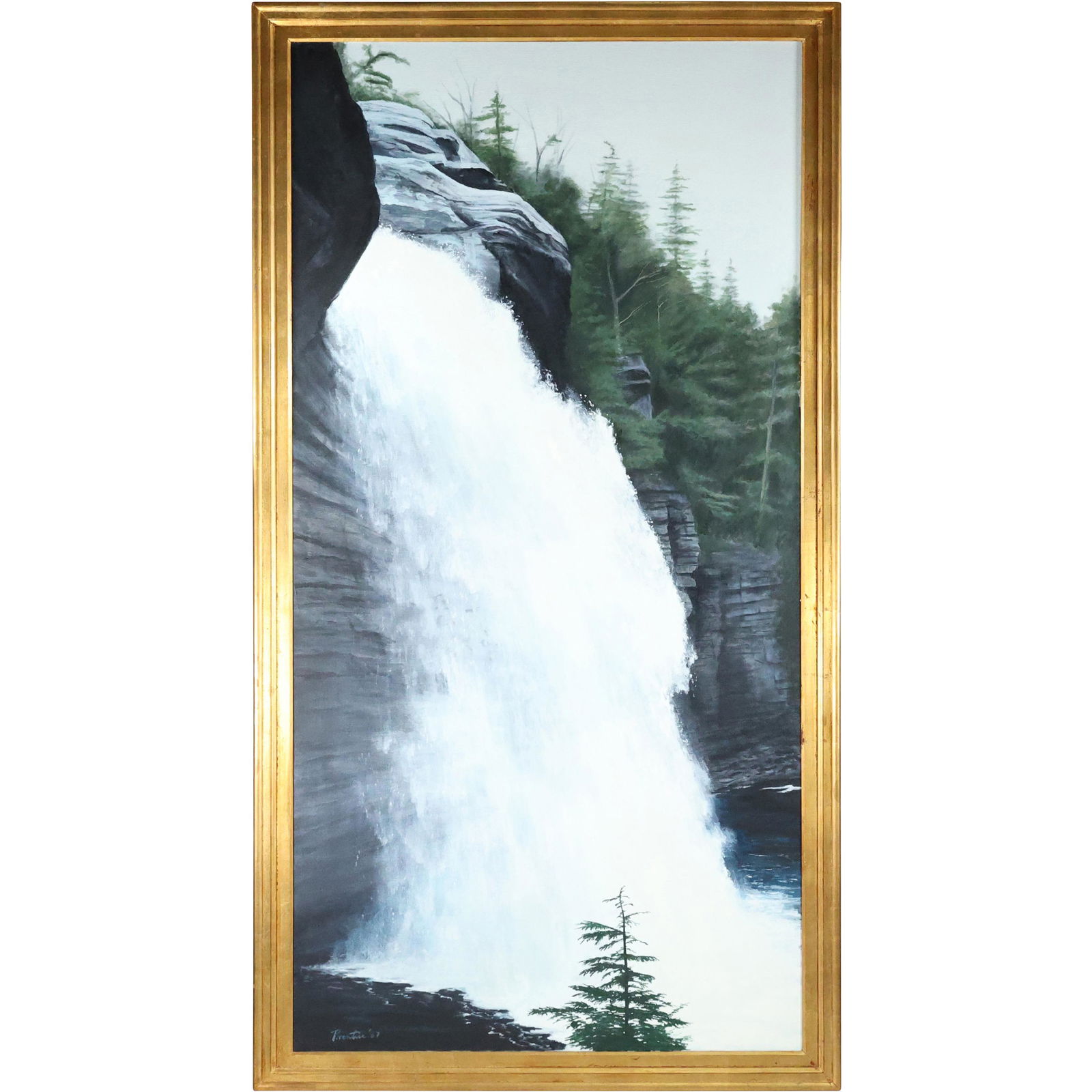 Signed PRENTICE 1987; LARGE 6ft Oil Painting ADIRONDACKS WATERFALLS, Framed (1 of 19)