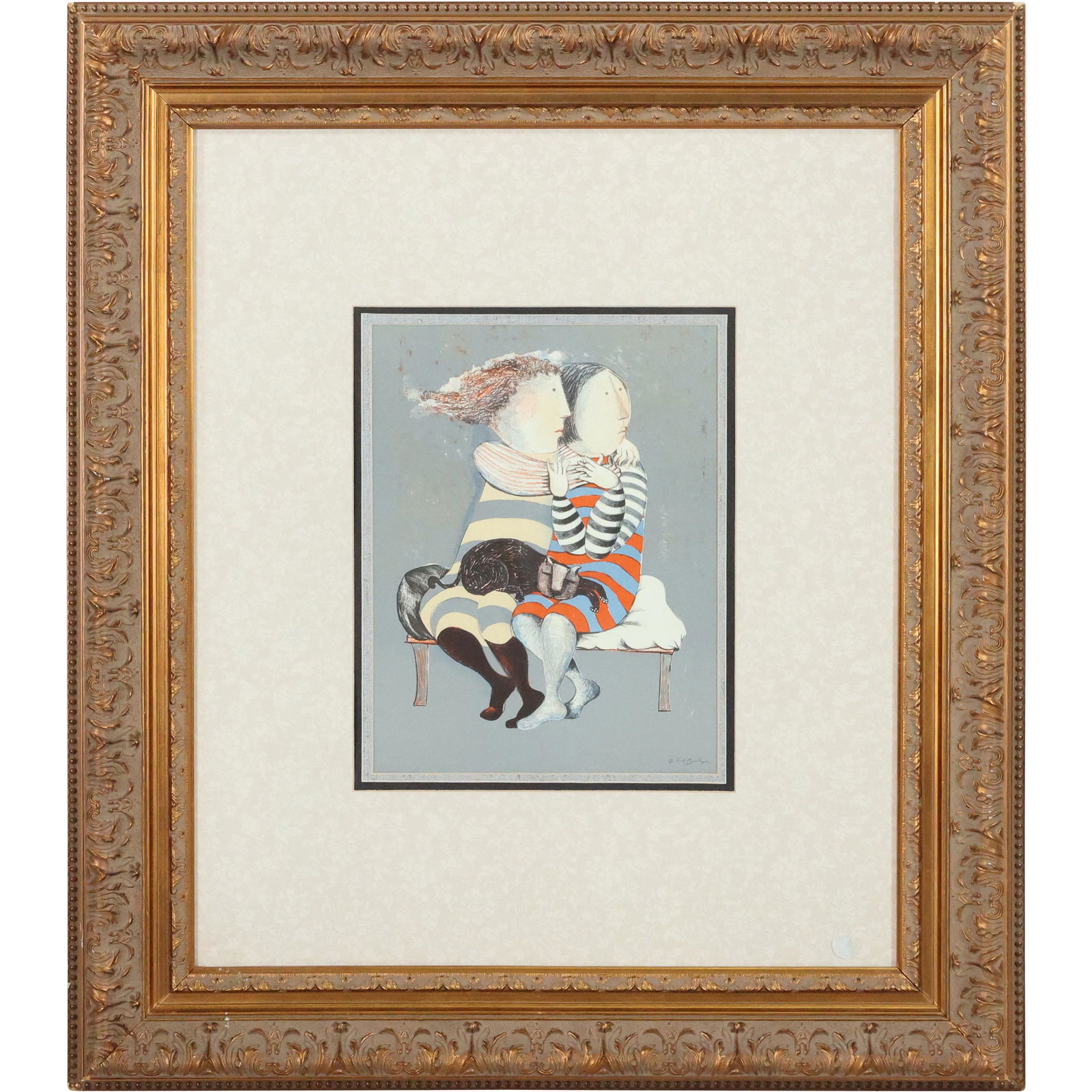 GRACIELA RODO BOULANGER, Signed Lithography 2 Seated Figures, Original Framing (1 of 11)