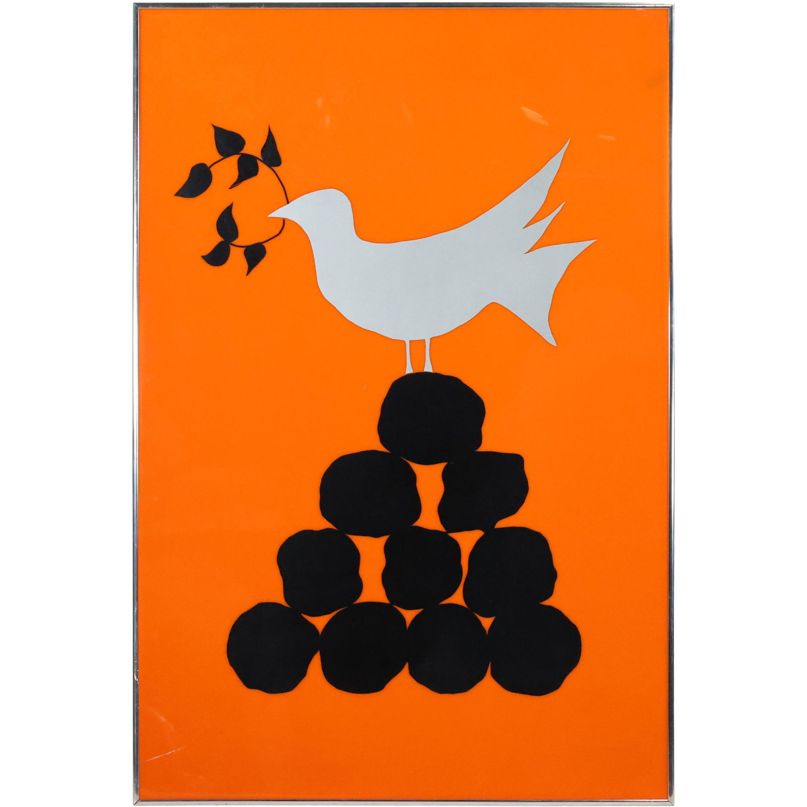 DOVE OF PEACE Vintage Screen Print Acrylic Poster Orange Background - Original Frame (1 of 12)