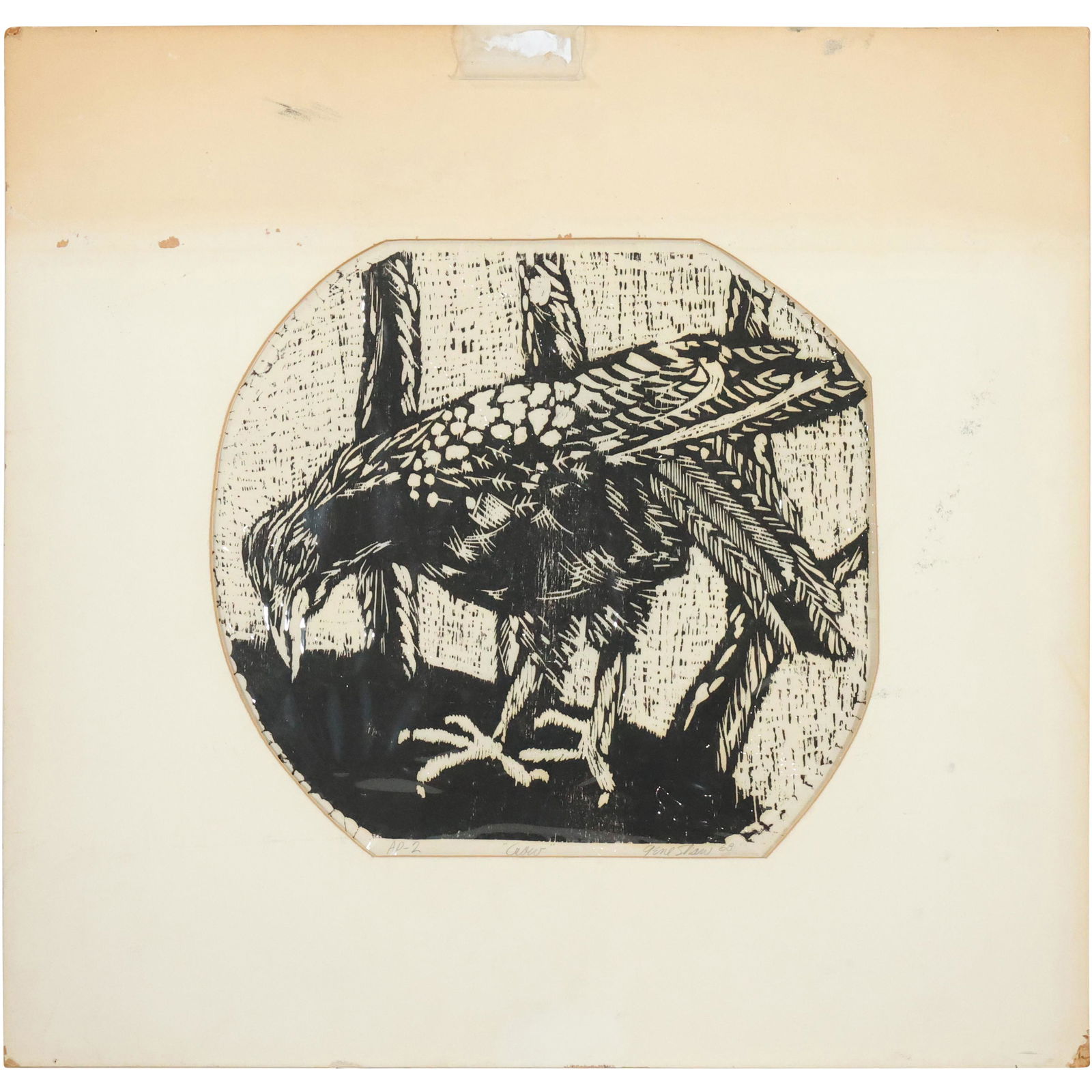 GENE SHAW 1968, American ME / PA, Woodcut BLACK CROW Pencil Signed & Dated (1 of 11)