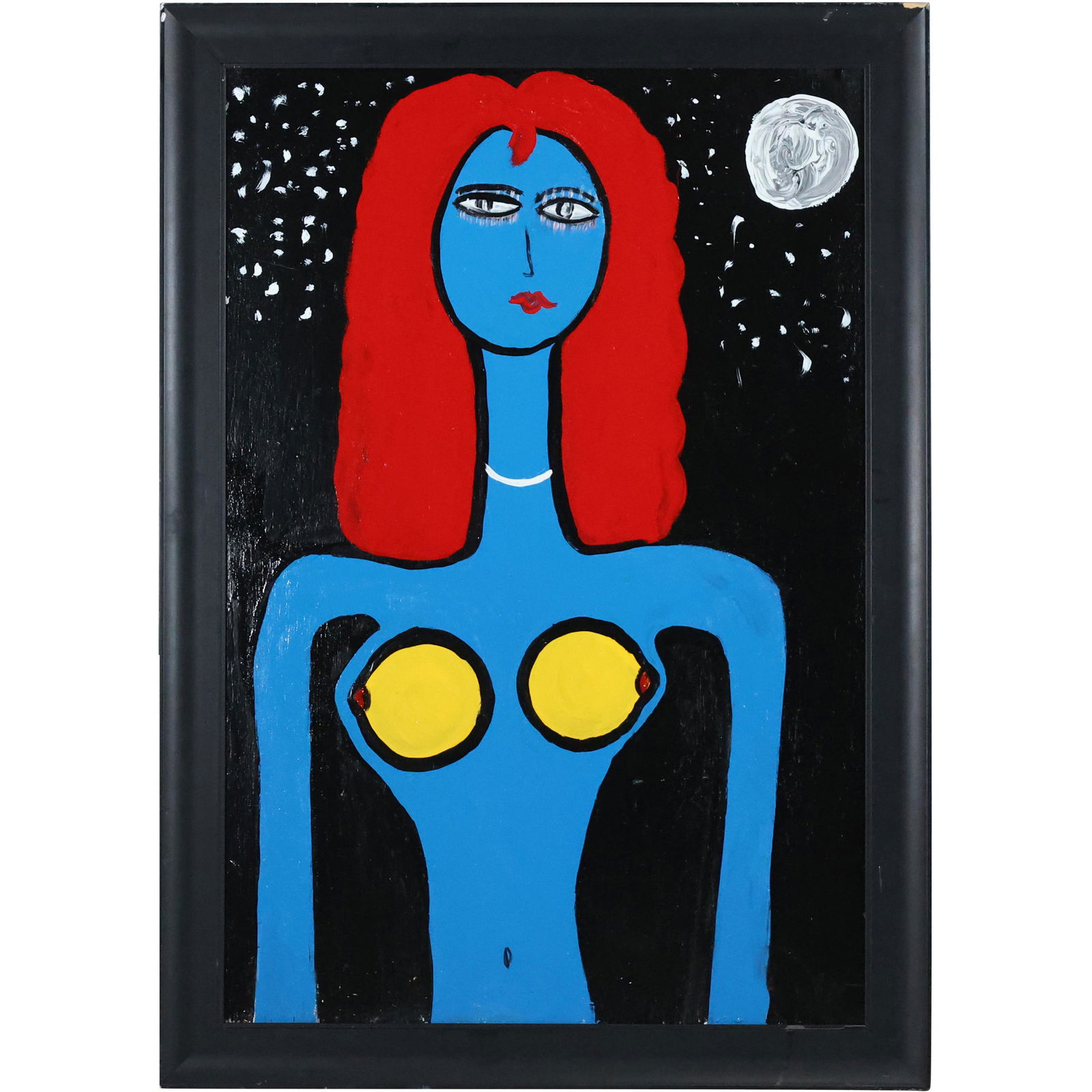 Thomas Pulgini, American, Oil/b ABSTRACT BLUE WOMAN RED HAIR painting, Signed: Thomas Pulgini, American, Oil/b ABSTRACT BLUE WOMAN RED HAIR. Oil on board painting, Signed on verso, Framed. Well listed American Artist. NOTE: A Recent Article about Decorators featured in The Wall