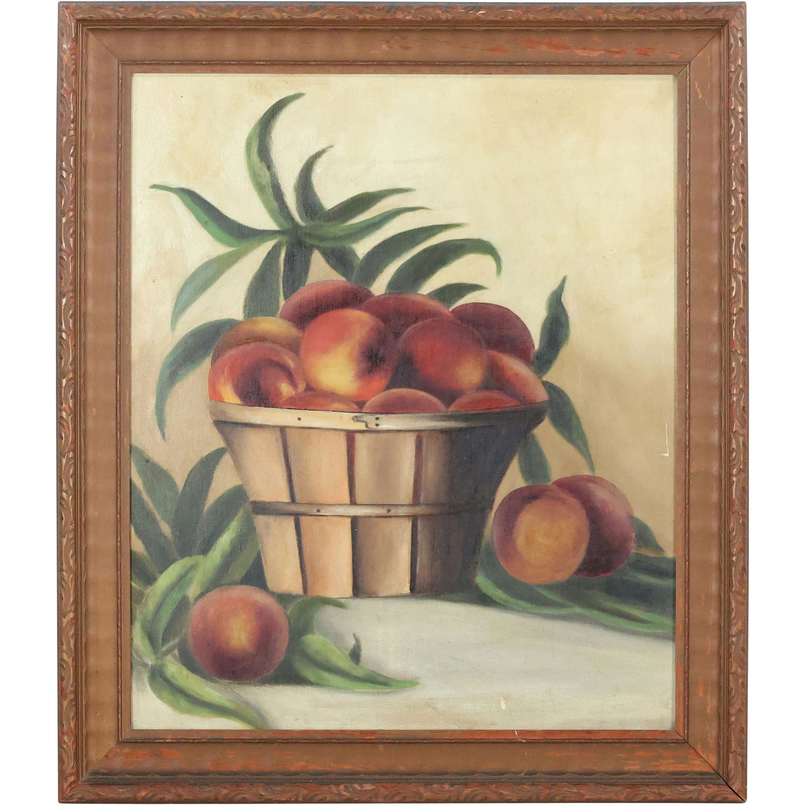 Vintage Oil Painting BASKET OF PEACHES, Framed, Nice Quality (1 of 9)