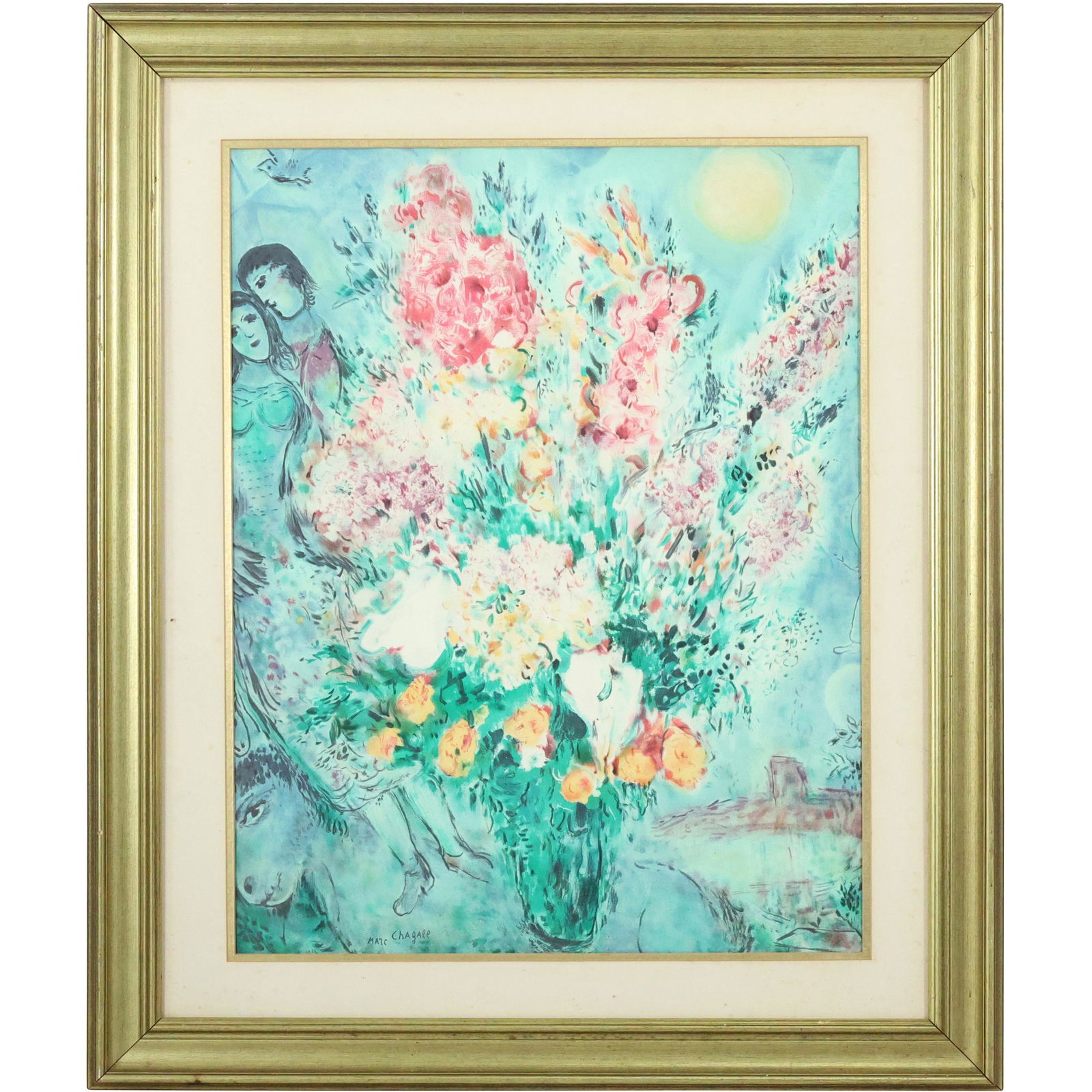 MARC CHAGALL Framed Color Lithograph Bouquet of Flowers, Framed, Vintage (1 of 13)