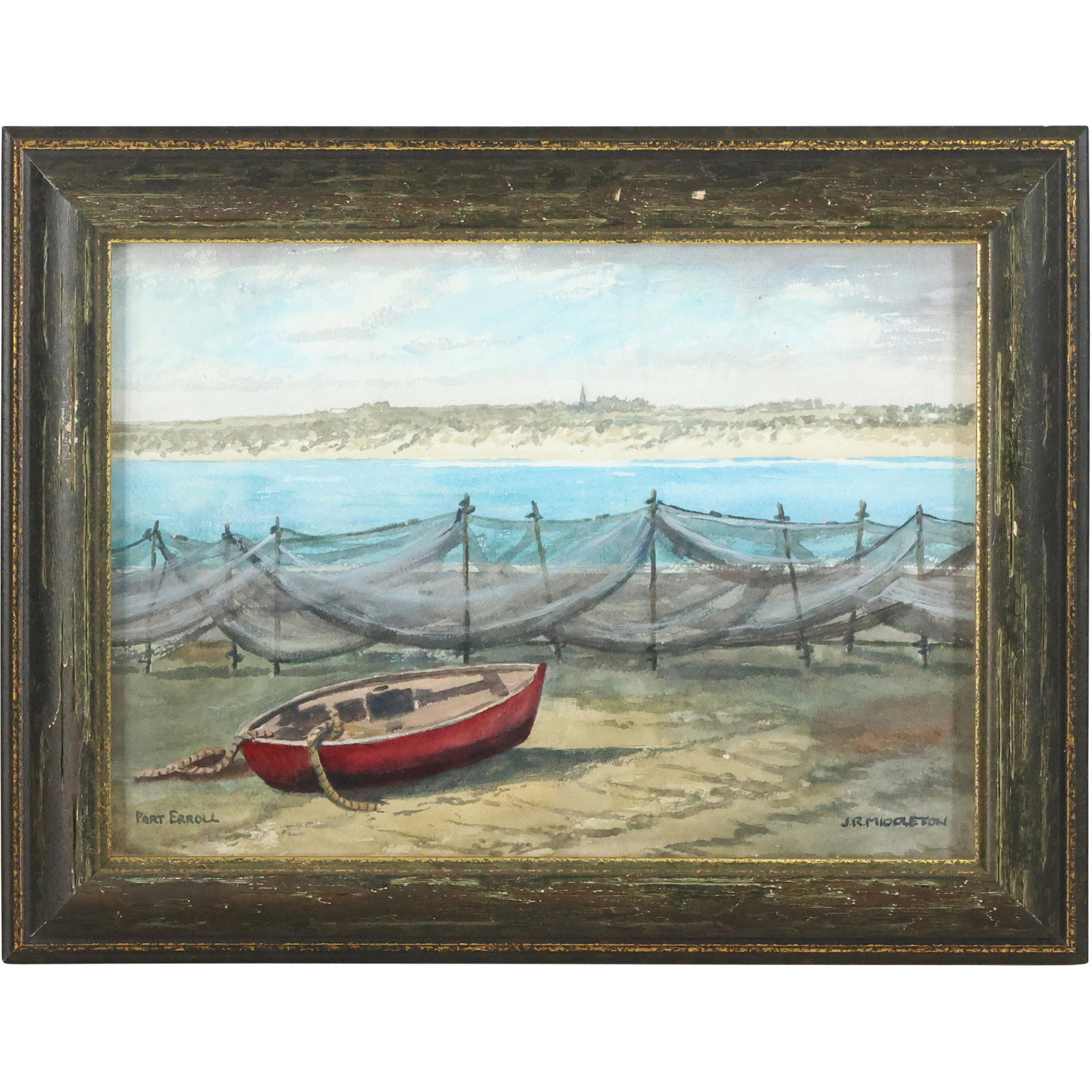 J R MIDDLETON, Watercolor Painting Landscape "PORT ERROLL" Scotland. Original Framing.: Signed J R MIDDLETON, Watercolor Painting Landscape "PORT ERROLL" Scotland. Original Framing. size: 10.25 x 14, 13.25 x 17 outside frame