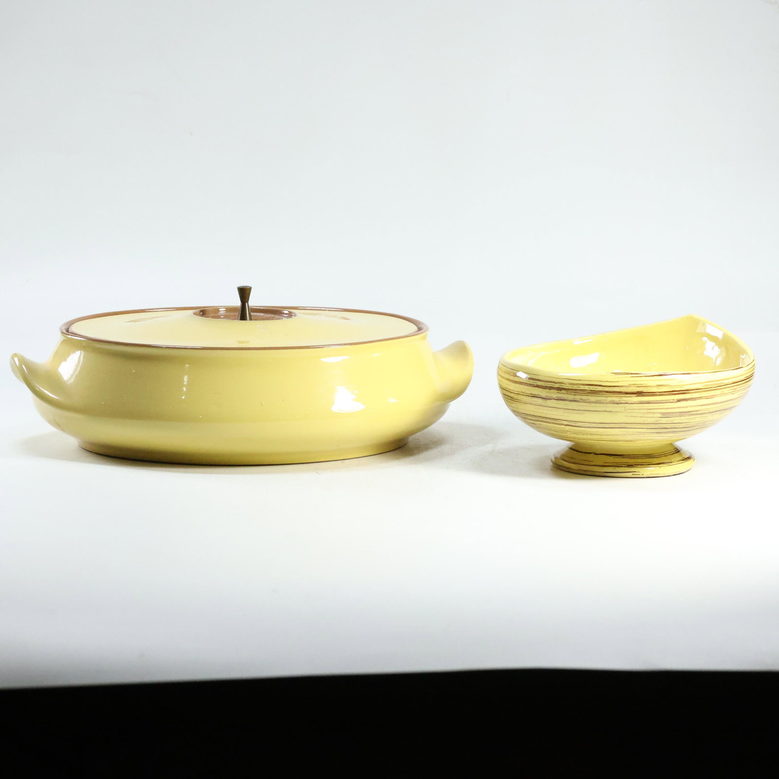Yellow Glazed Danish Covered Casserole Bowl & Yellow McCoy Pottery Bowl: Yellow Glazed Danish Covered Casserole Bowl & Yellow McCoy Pottery Bowl. size: (3.25 x 6), (3 x 11.5 x 8.25)
