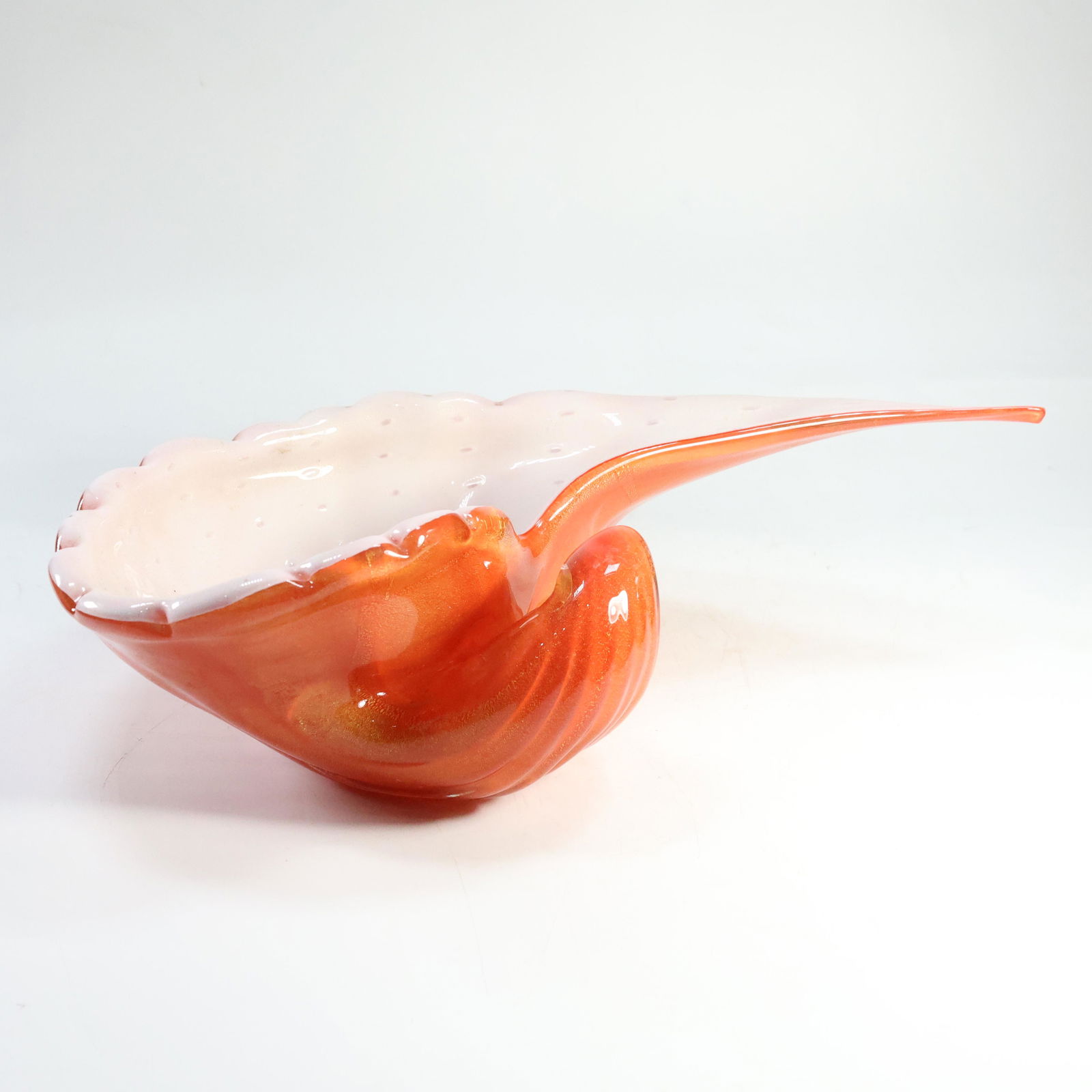 ORANGE MURANO Italian Art Glass CONCH SHELL Large Bowl 15.5 in. x 9 in. (1 of 9)