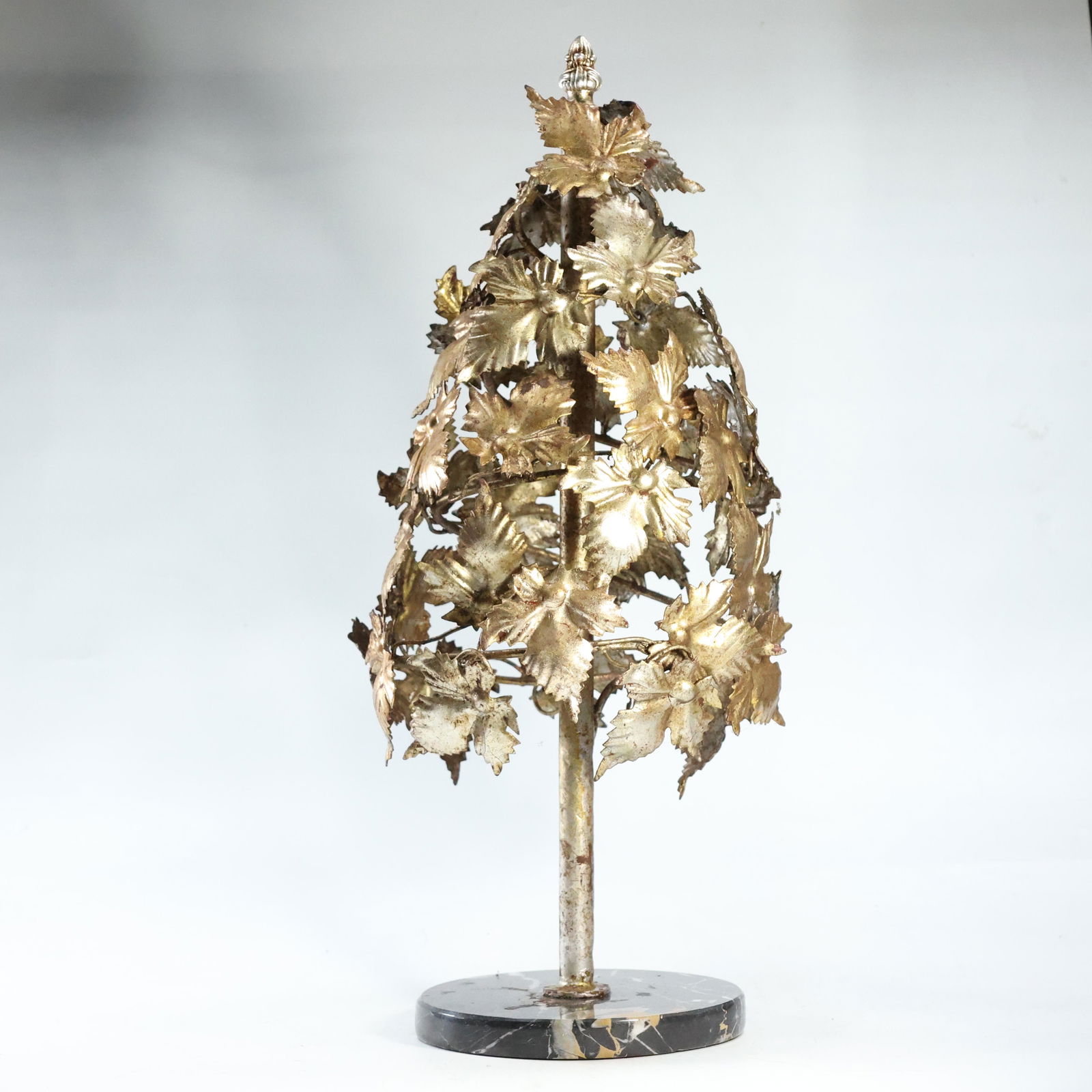 HOLLYWOOD REGENCY 18.25 in. Tall METAL LEAF TREE SCULPTURE on Marble Base (1 of 11)