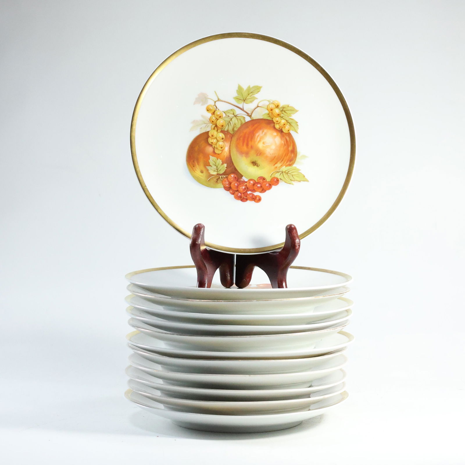 [12] TWELVE Fine Porcelain FRUIT PLATES PMR Bavaria, Golden Crown E & R, Germany (1 of 16)