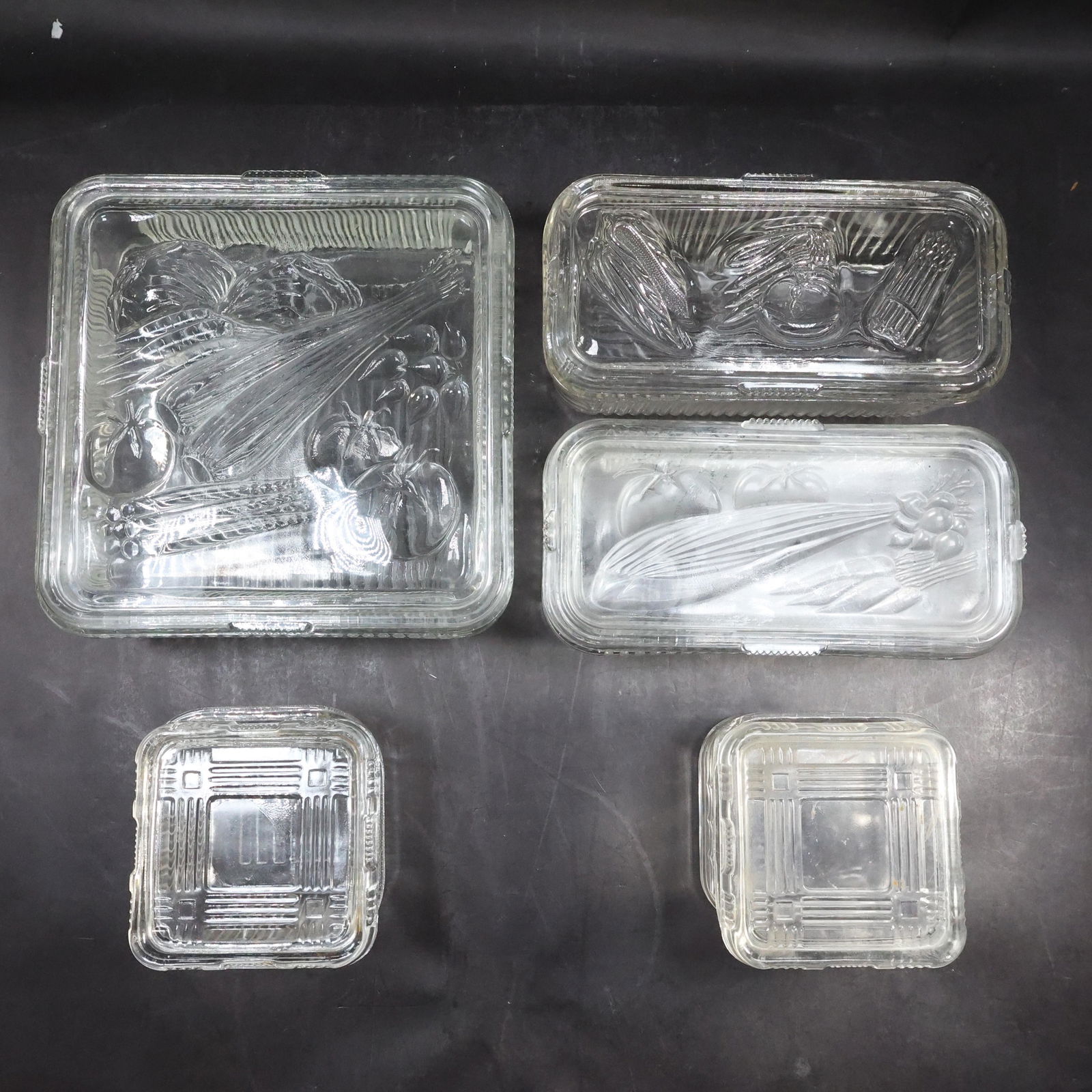 [3] Vintage Glass Refrigerator Food Storage Containers with Covers Embossed Vegetables (1 of 13)
