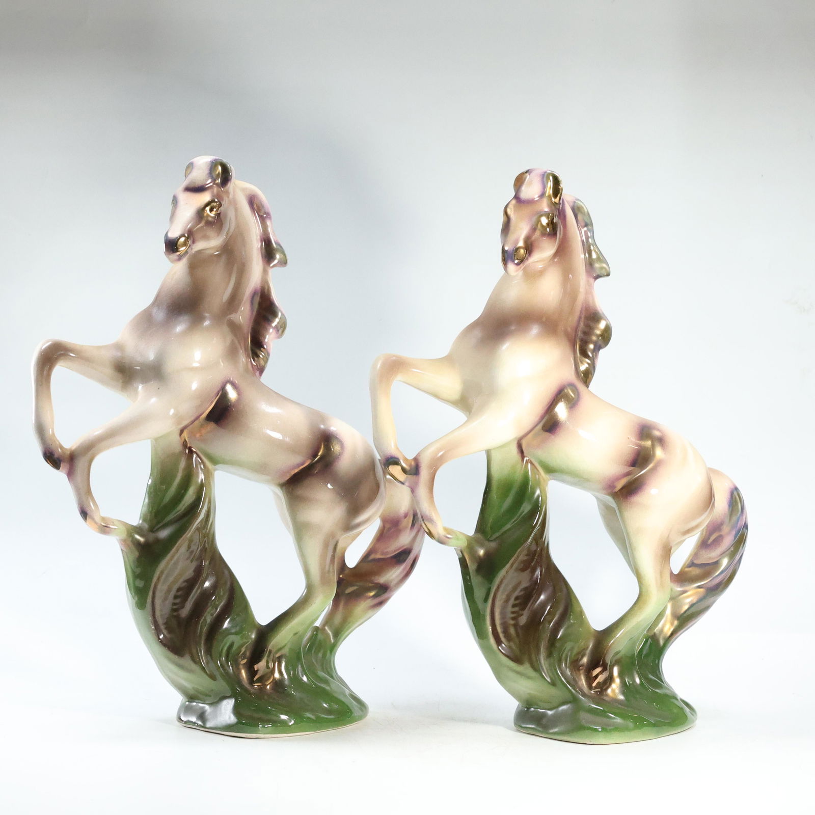 [2] TWO Vintage USA 1950s Ceramic STANDING STALLION HORSES Statues (1 of 11)