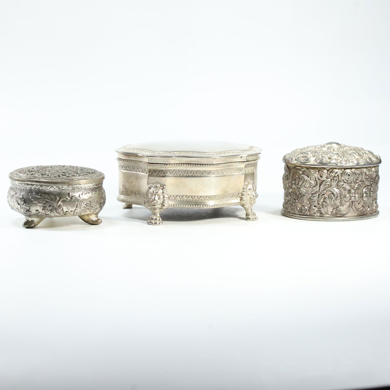 [3] THREE Assorted Silver Tone Metal Fancy Jewelry / Trinket Boxes (1 of 20)