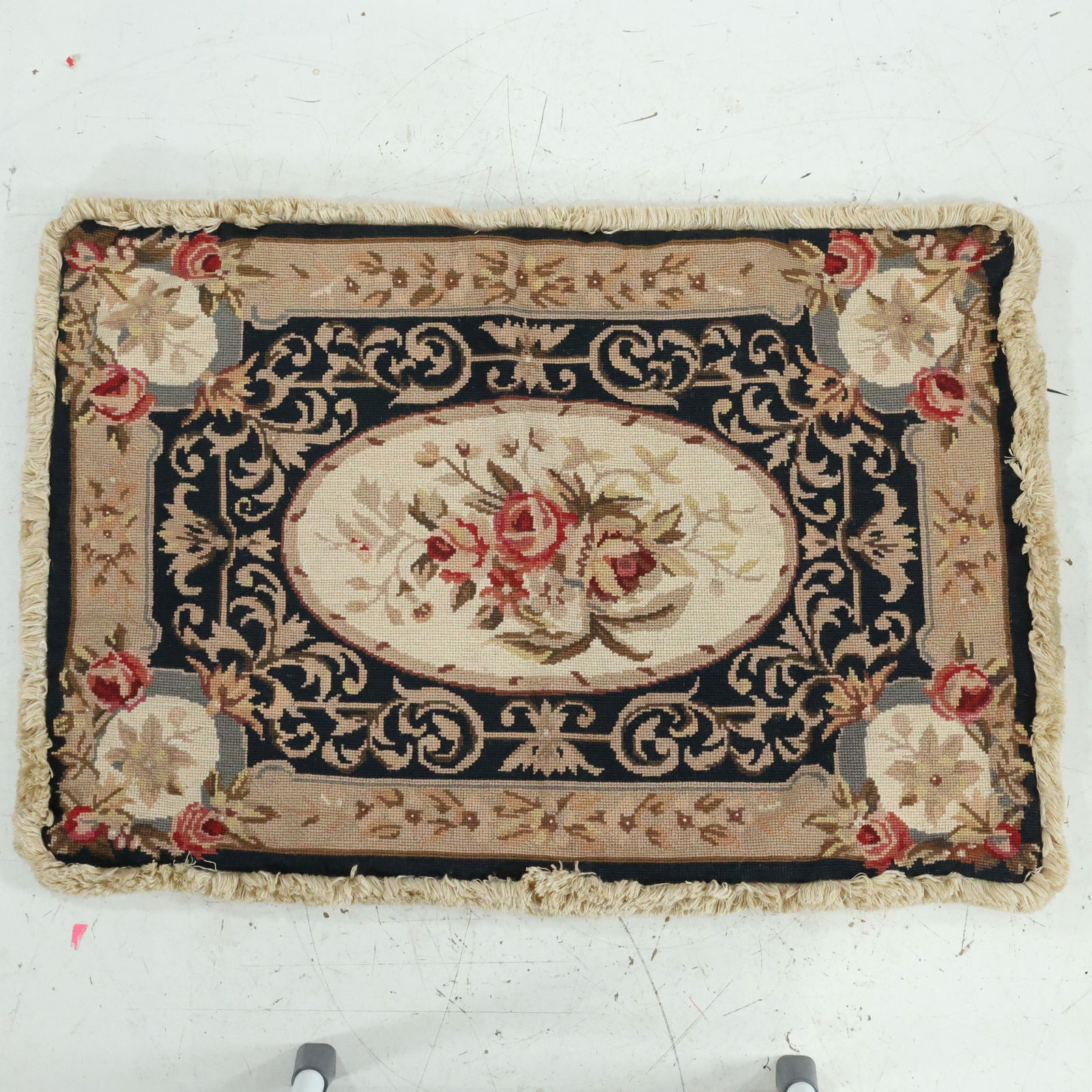 French Aubusson Tapestry Scatter Rug - Clean - Blue & Ivory Field (1 of 5)