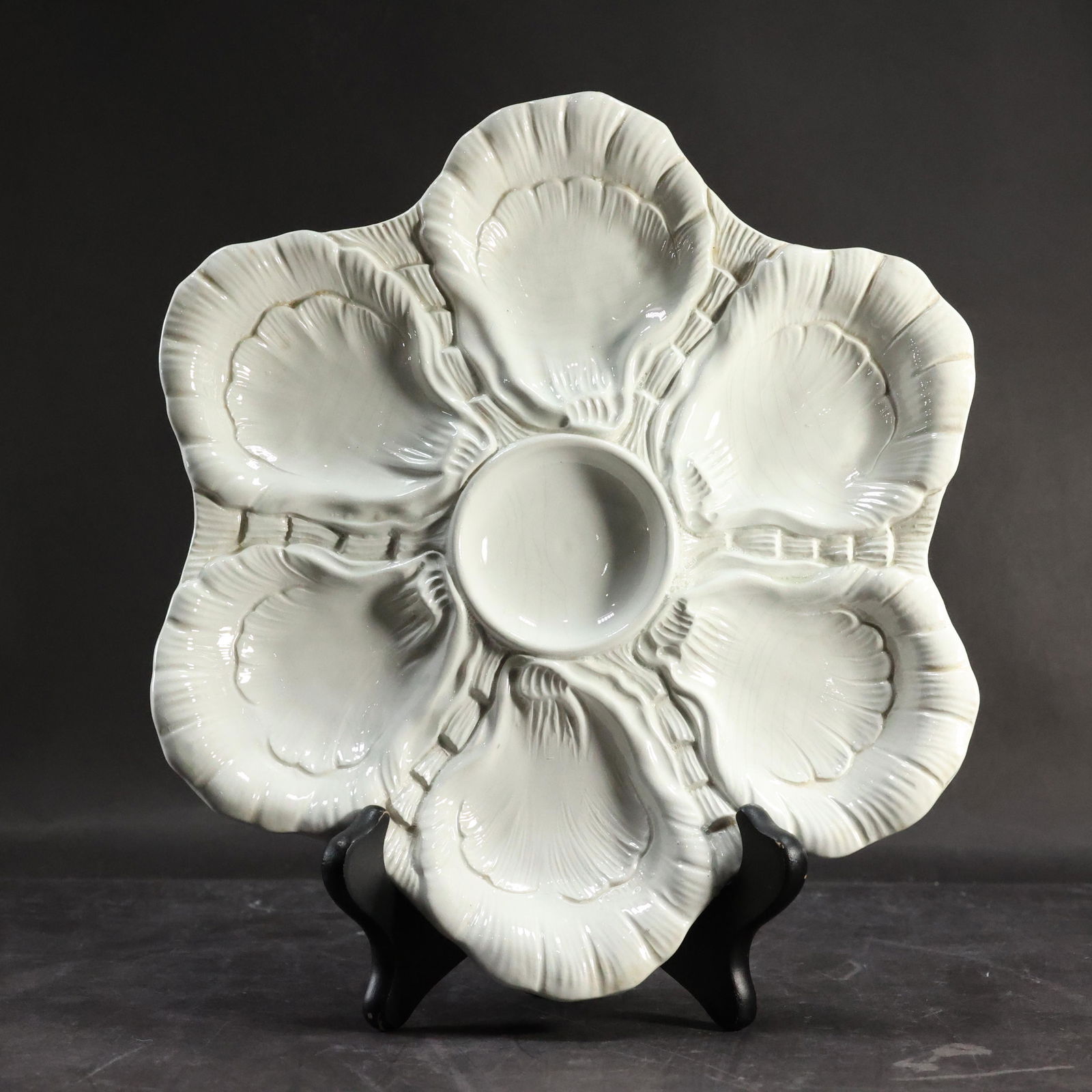 Italian White Ceramic OYSTER PLATE 10 in. Diameter (1 of 8)